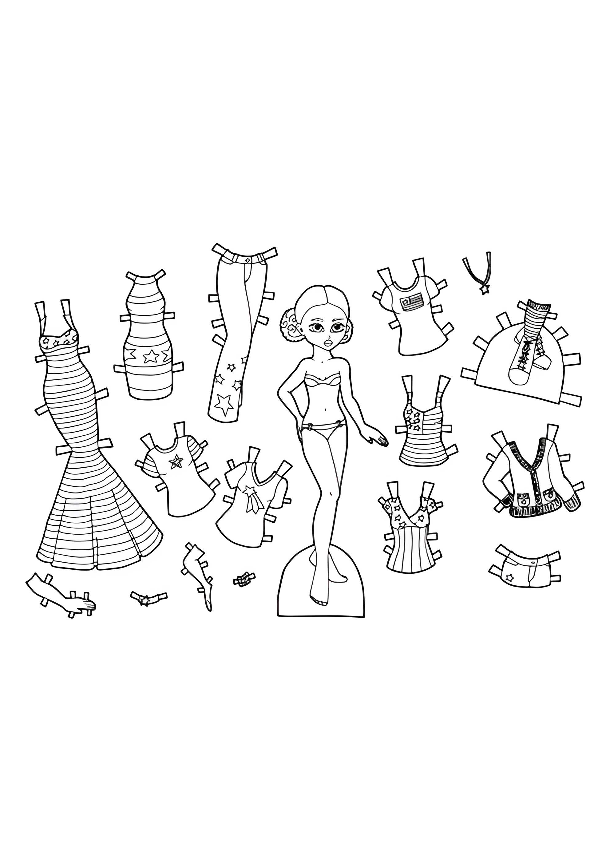 Раскраска Бумажная кукла с одеждой в американском стиле
