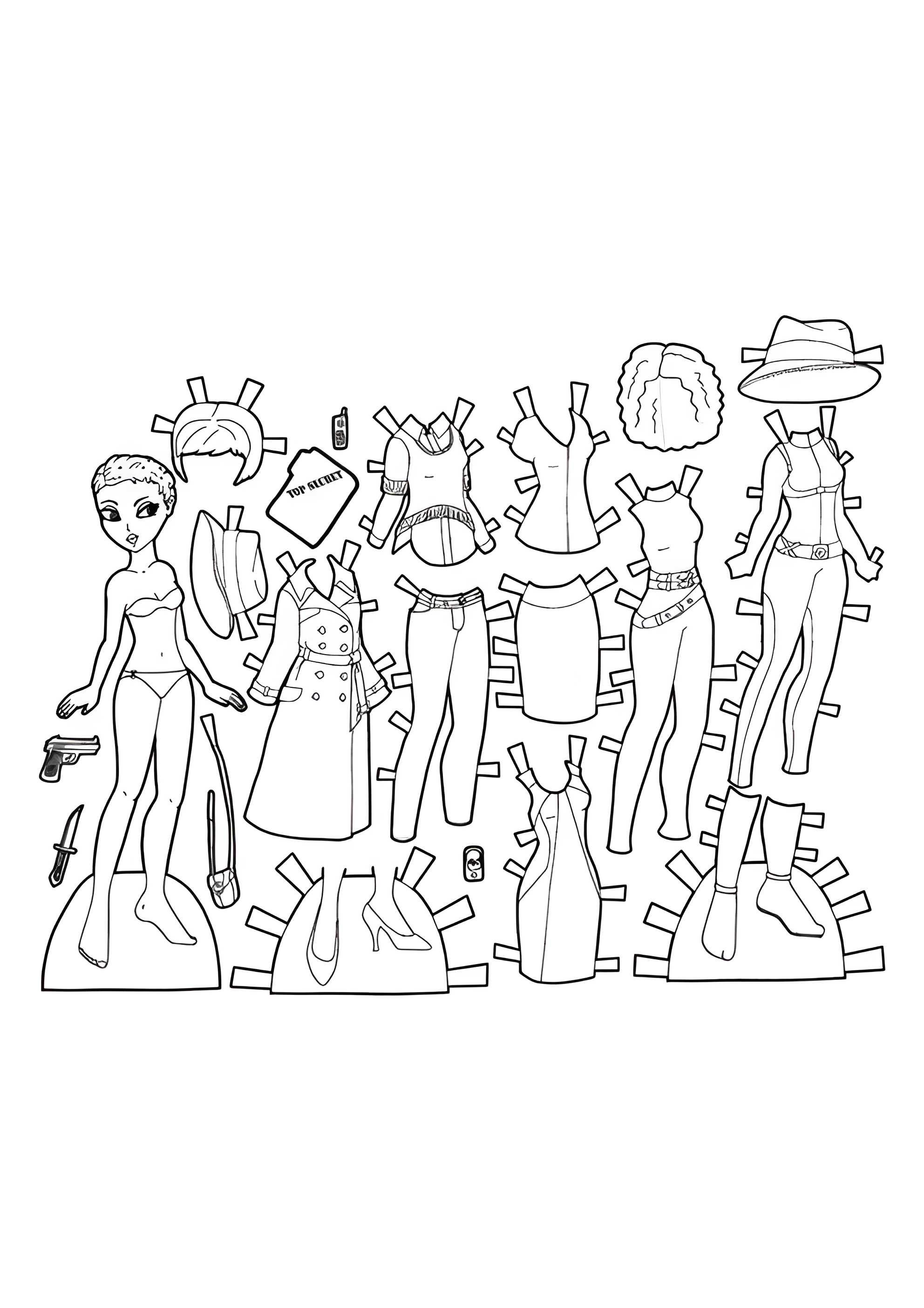 Раскраска Бумажная кукла с париками Секретный агент