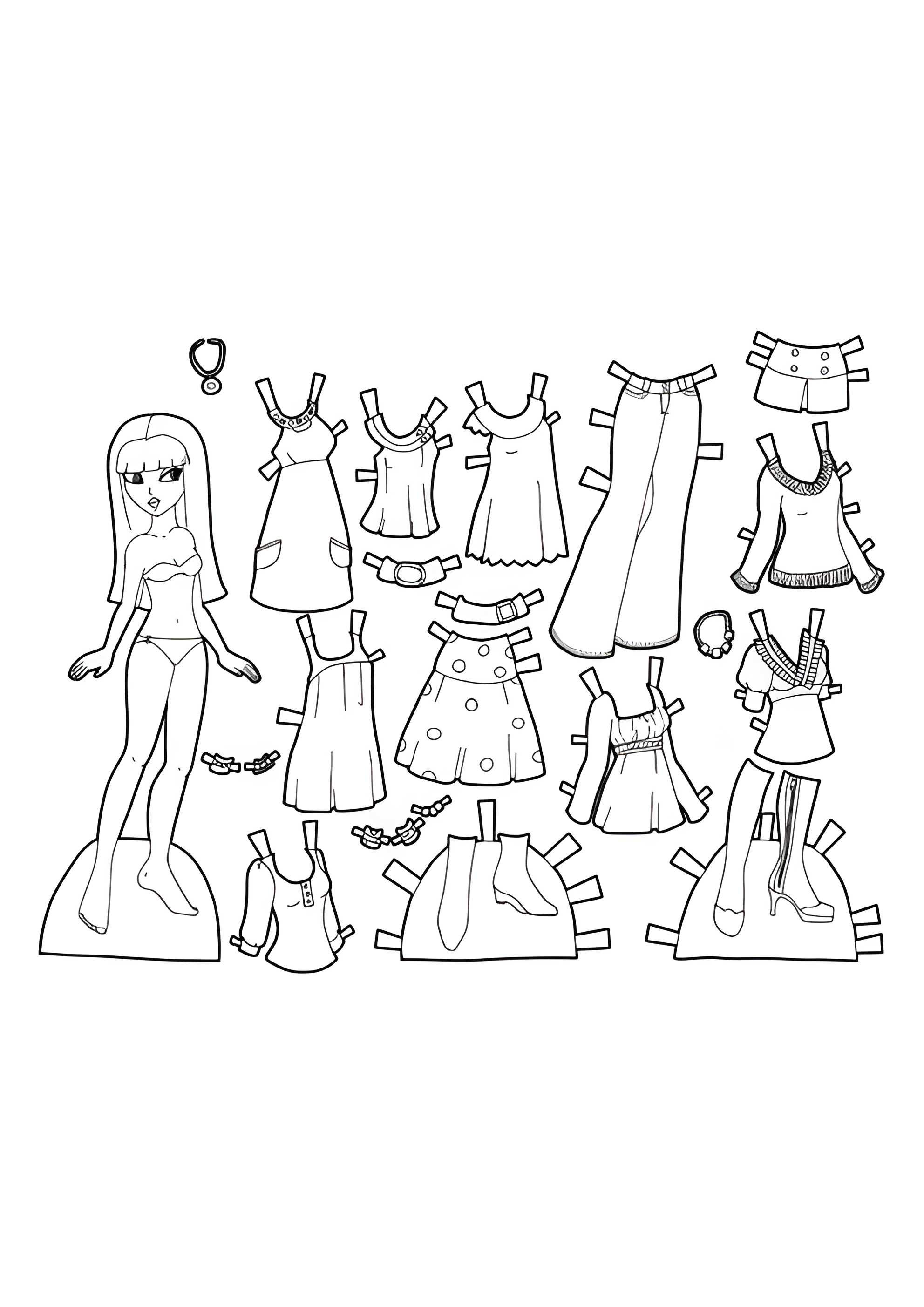 Раскраска Бумажная кукла с современной одеждой