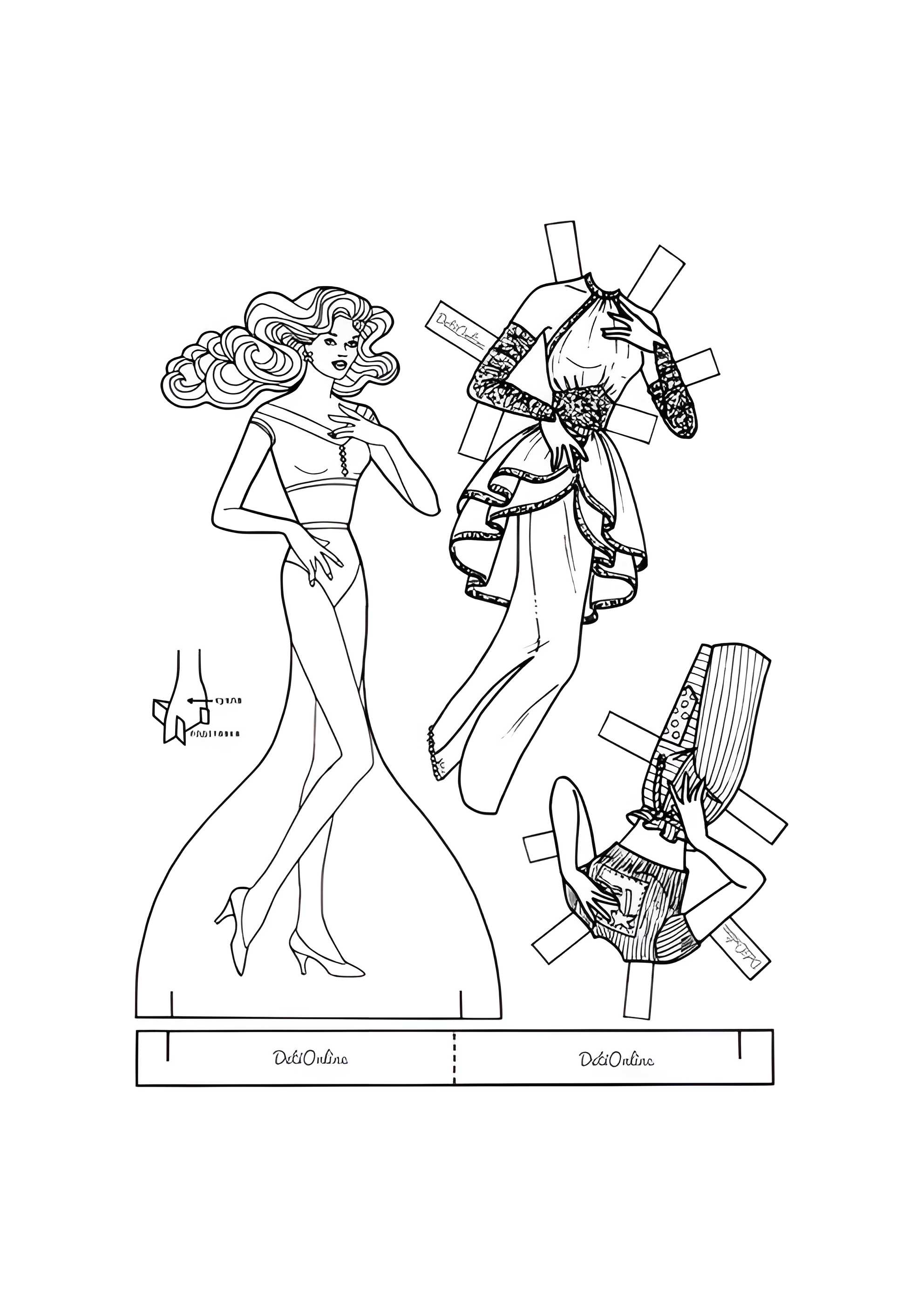 Раскраска Чёрно-белая бумажная кукла Барби