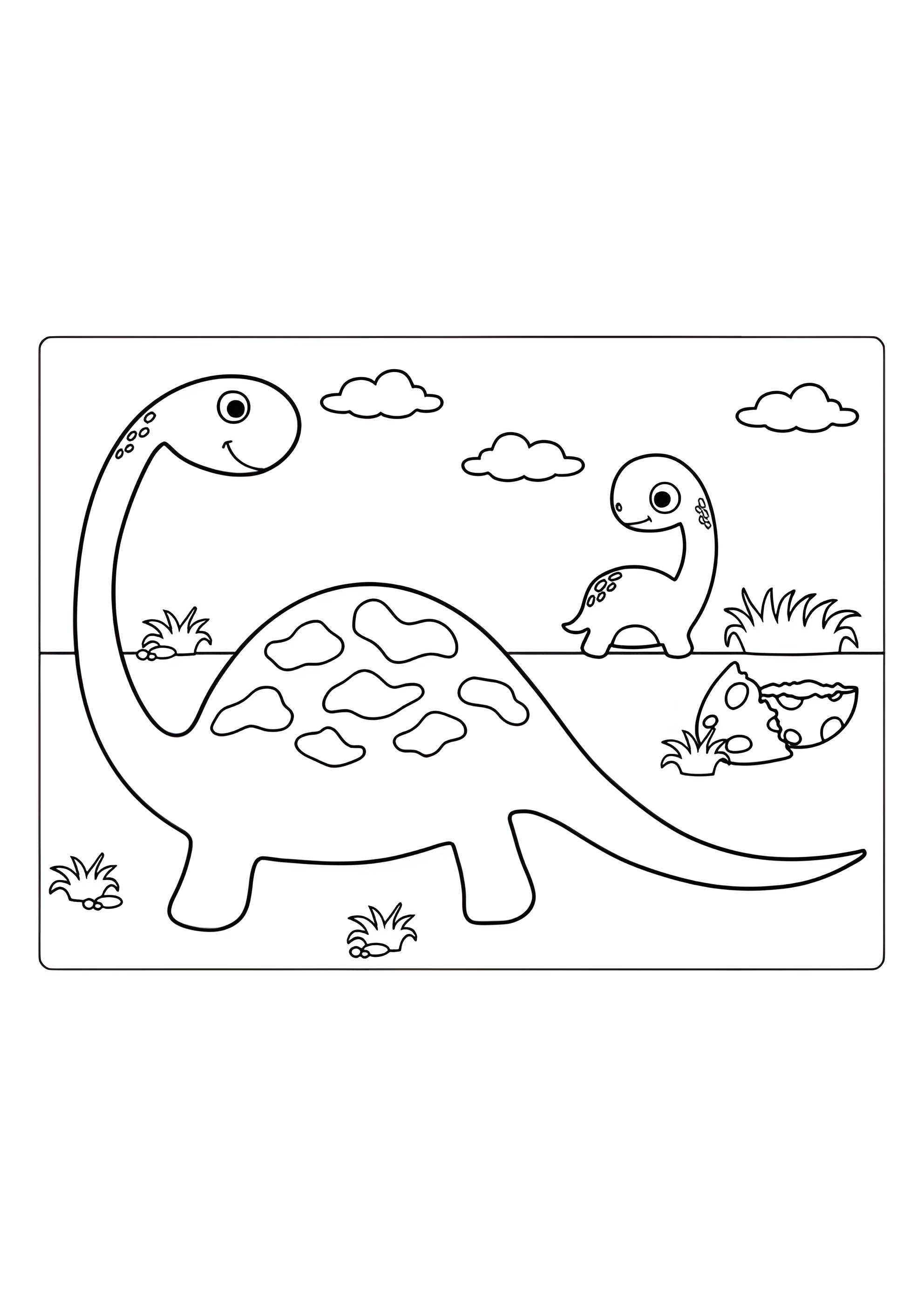 Раскраска Динозавр мама и малыш