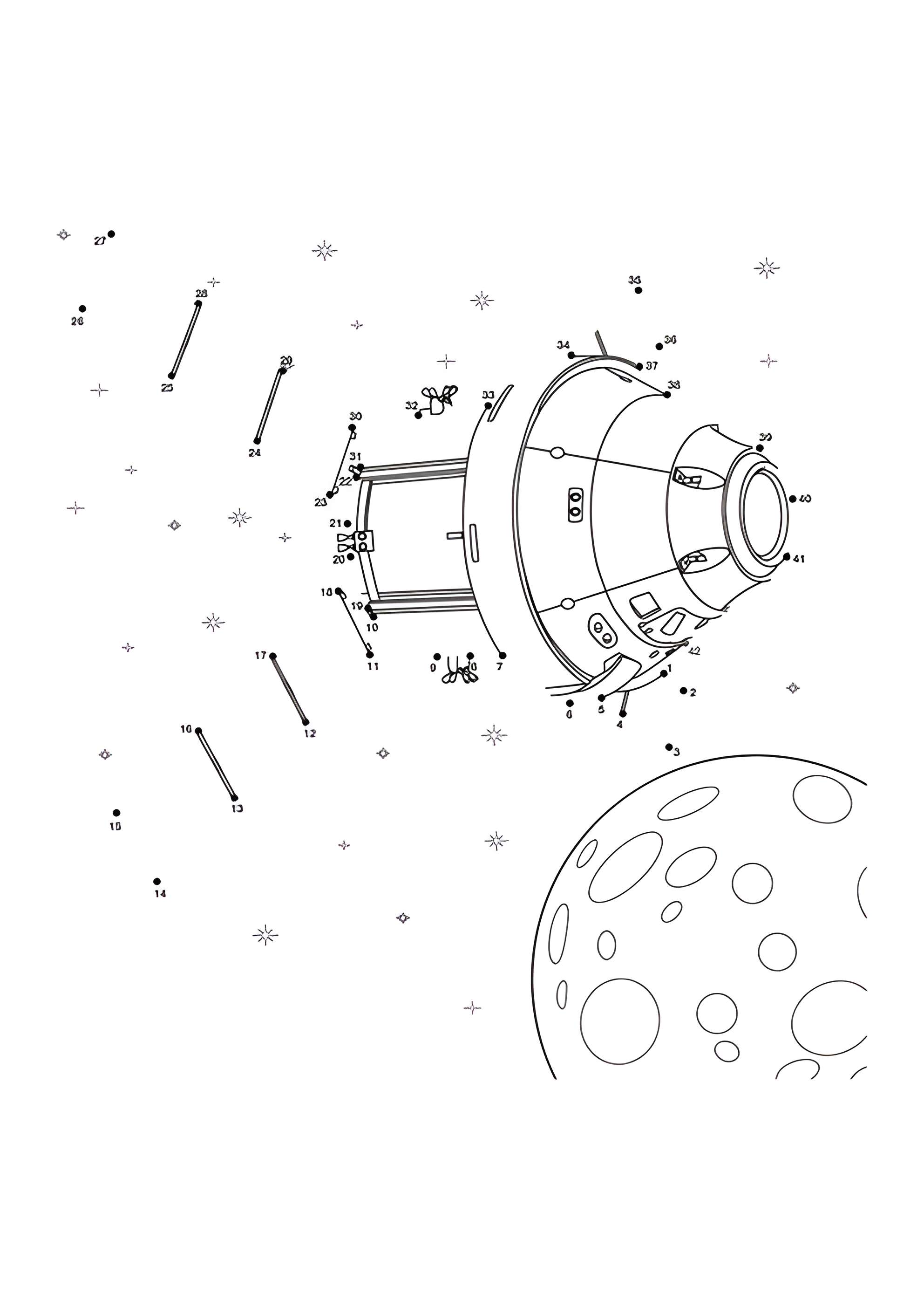 Раскраска Космический корабль Орион по точкам
