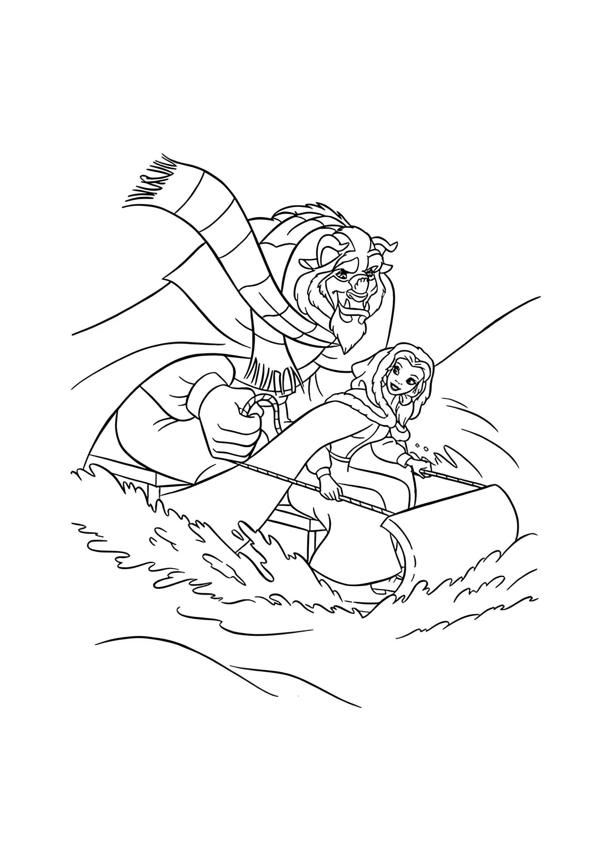 Раскраска Красавица и Чудовище на санках