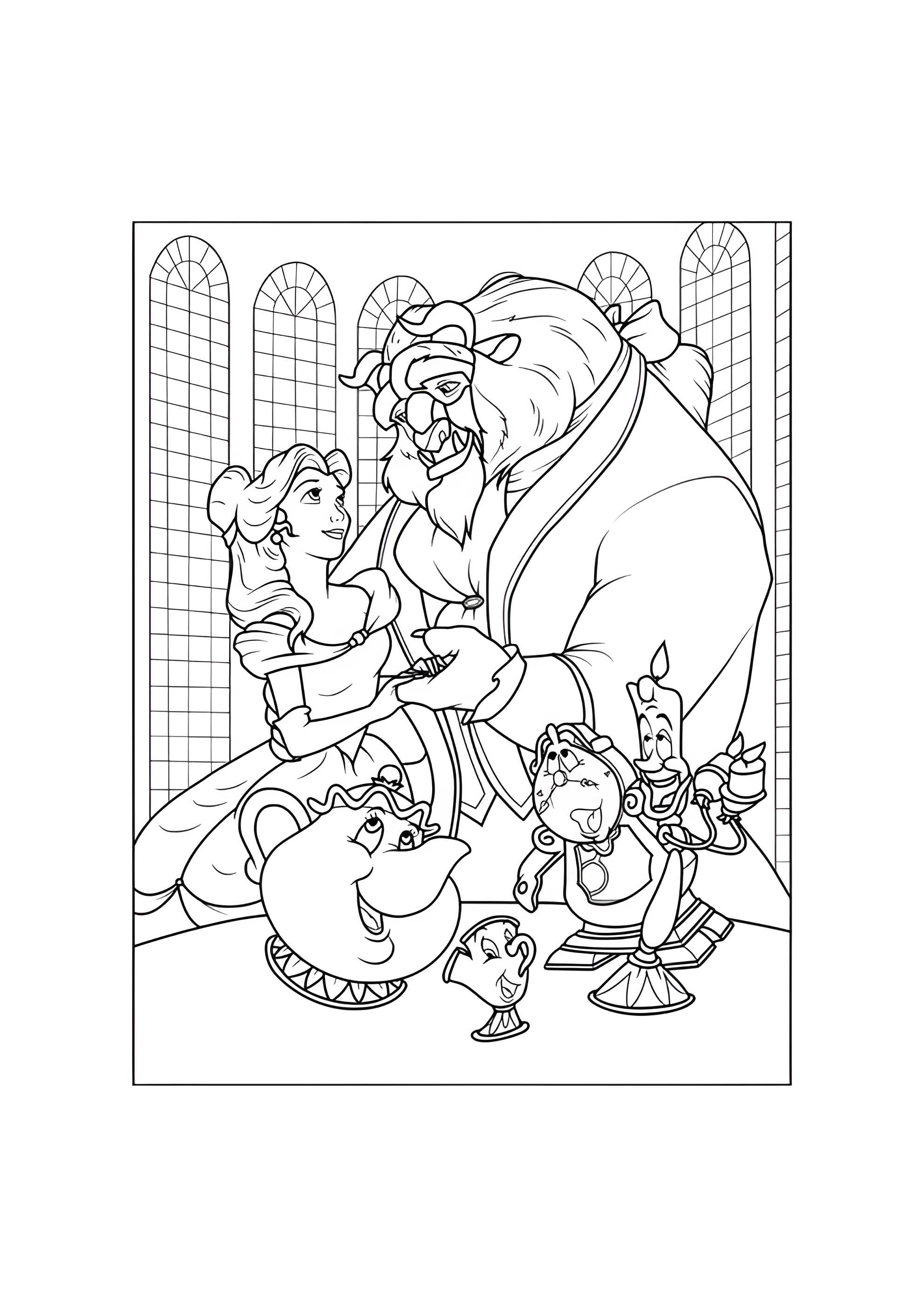 Раскраска Красавица и Чудовище с друзьями