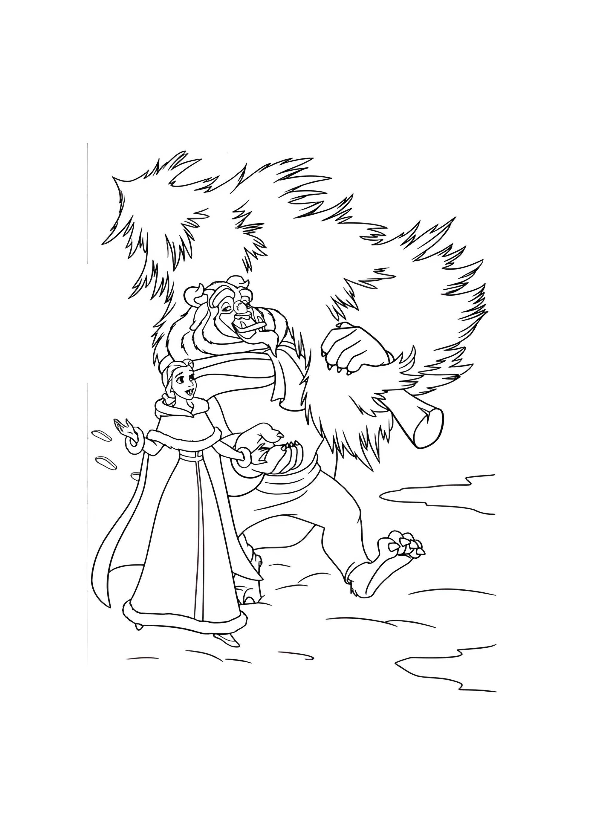 Раскраска Красавица и Чудовище с ёлкой