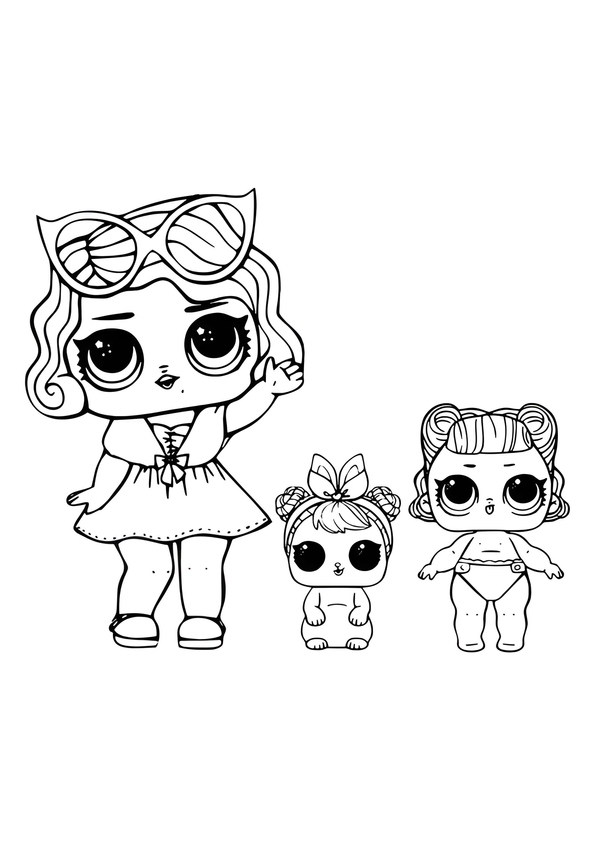 Раскраска ЛОЛ Гламур с питомцем и сестричкой