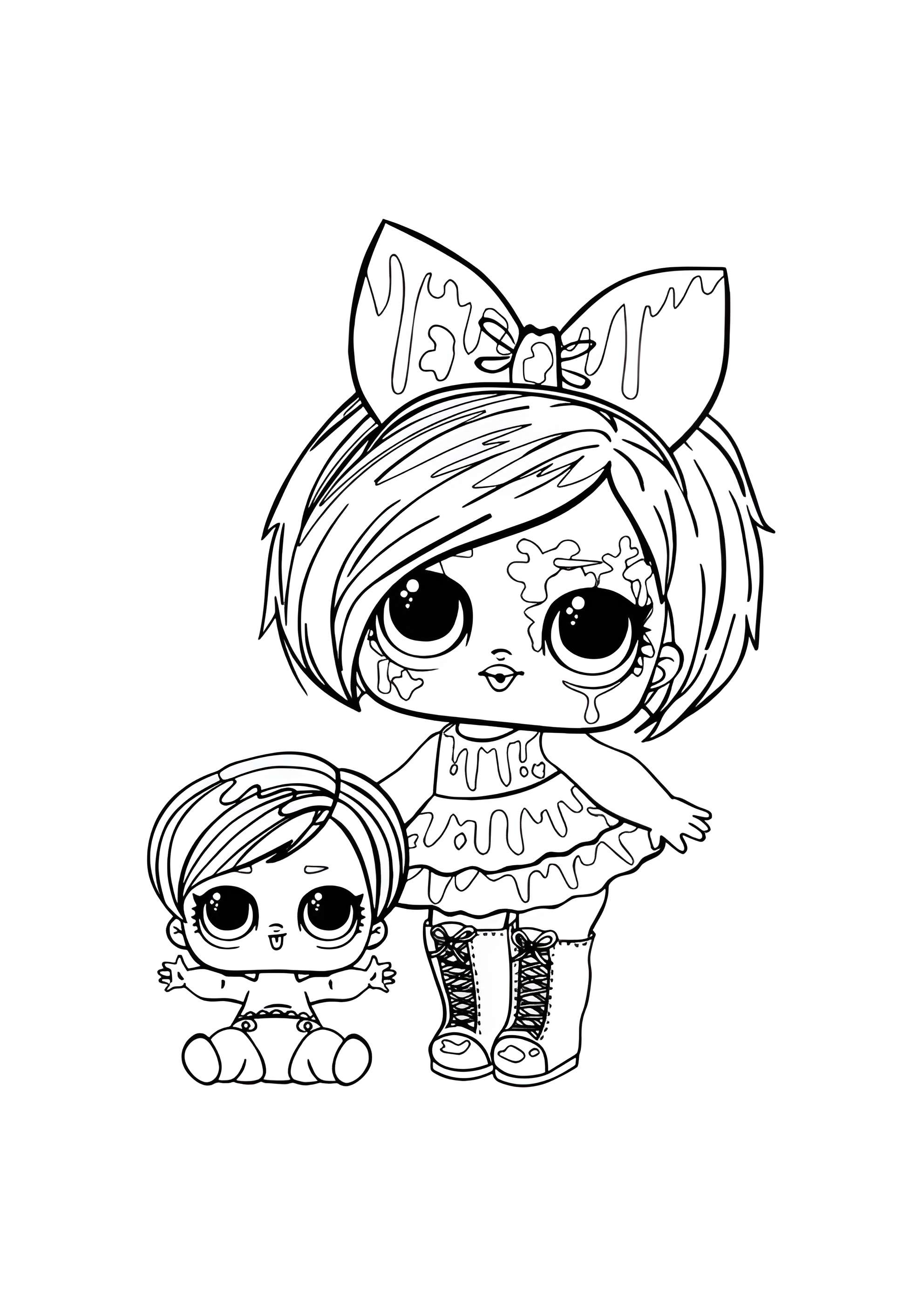 Раскраска ЛОЛ малышка и сестра Брызги