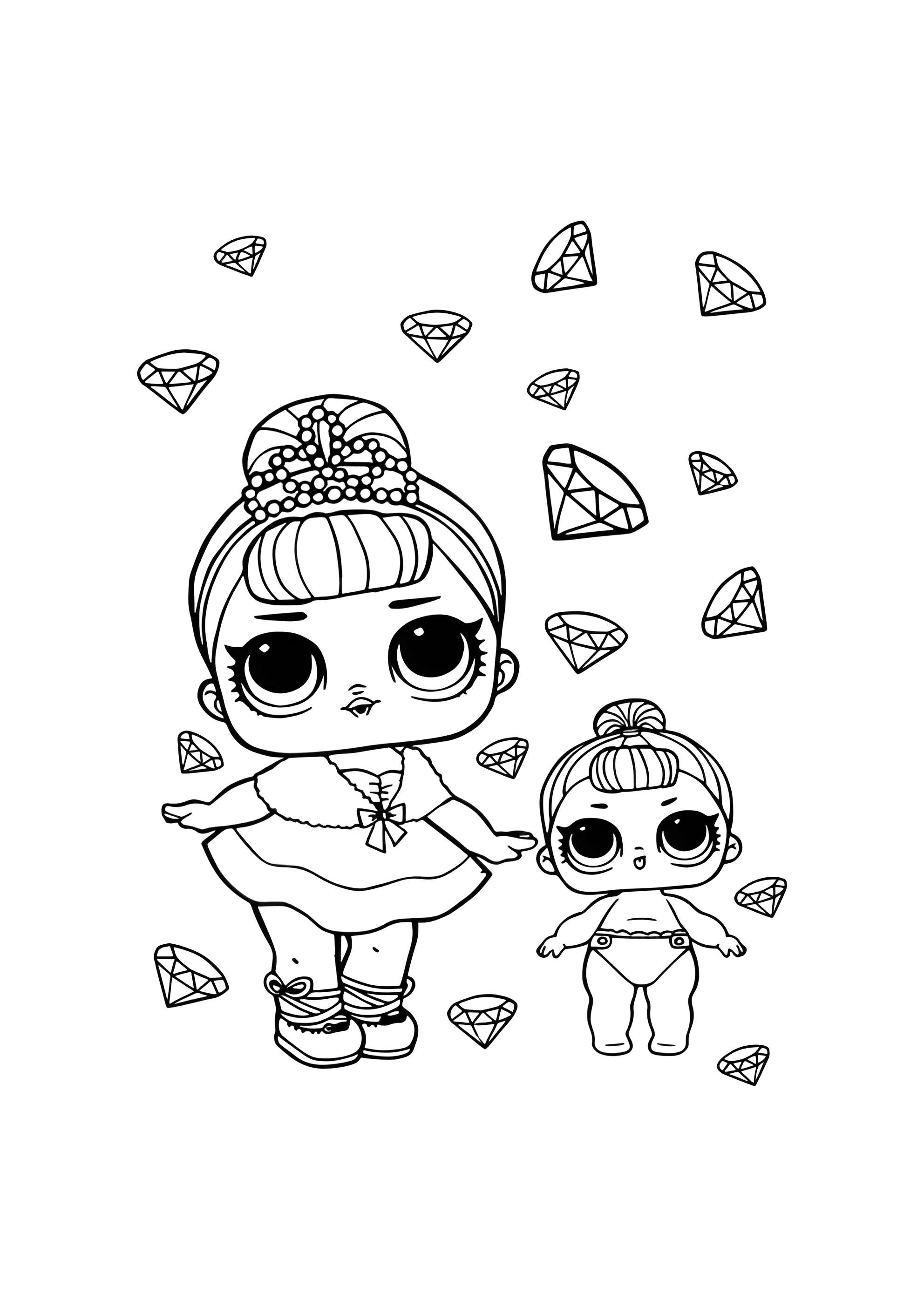 Раскраска ЛОЛ малышка и сестра королева Кристал