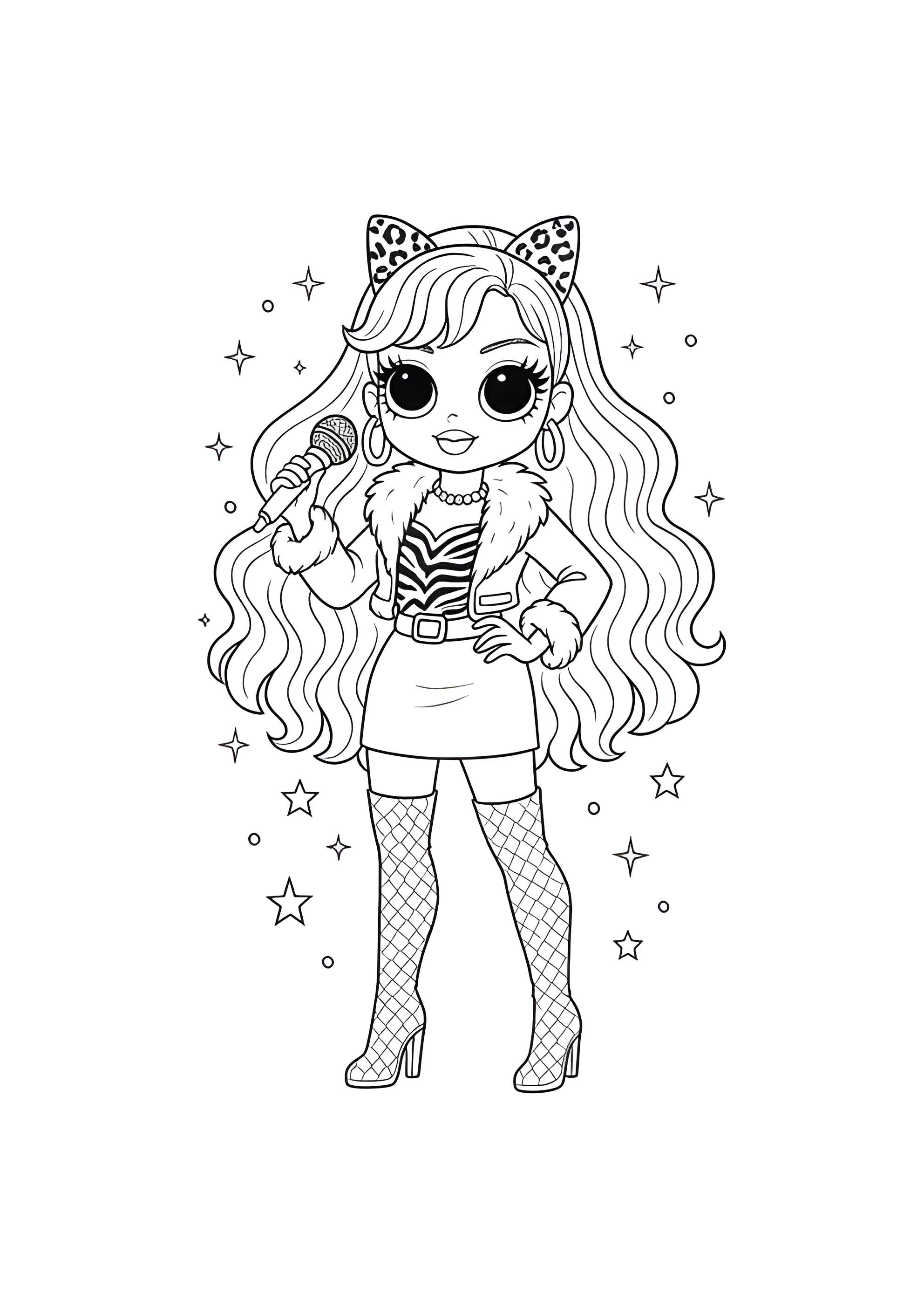 Раскраска ЛОЛ ОМГ Китти Кей в леопардовом костюме