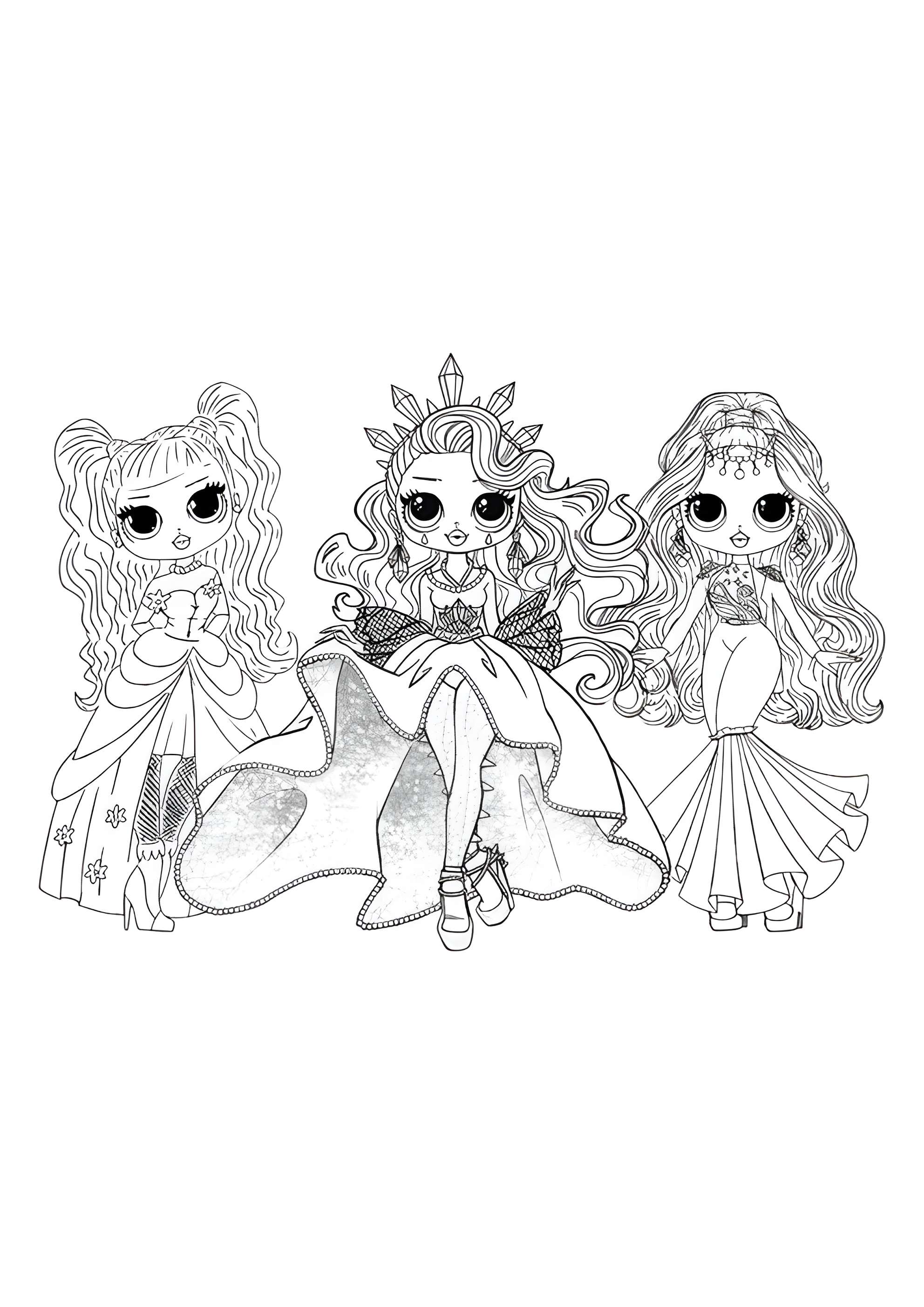 Раскраска ЛОЛ ОМГ подружки в платьях
