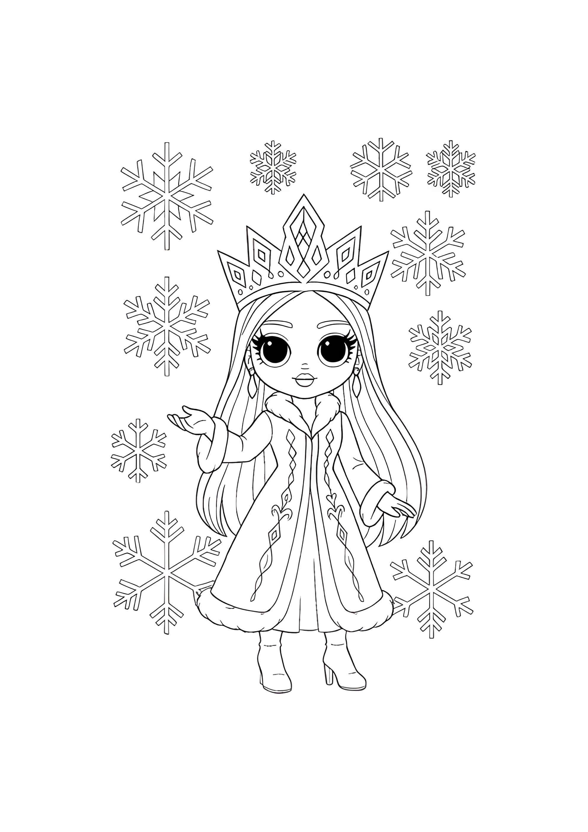 Раскраска ЛОЛ ОМГ Снежная королева и снежинки