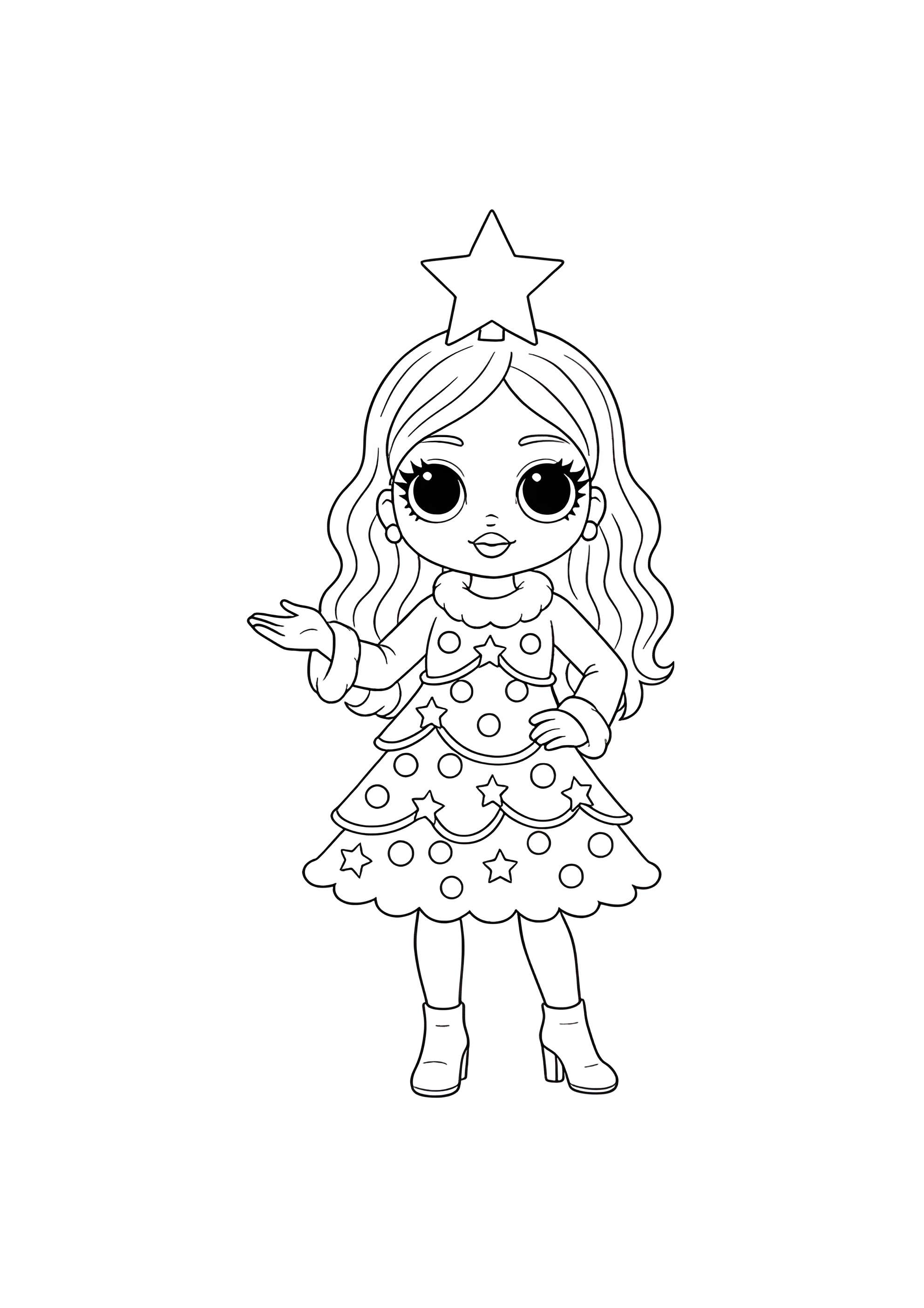 Раскраска ЛОЛ ОМГ в наряде ёлки