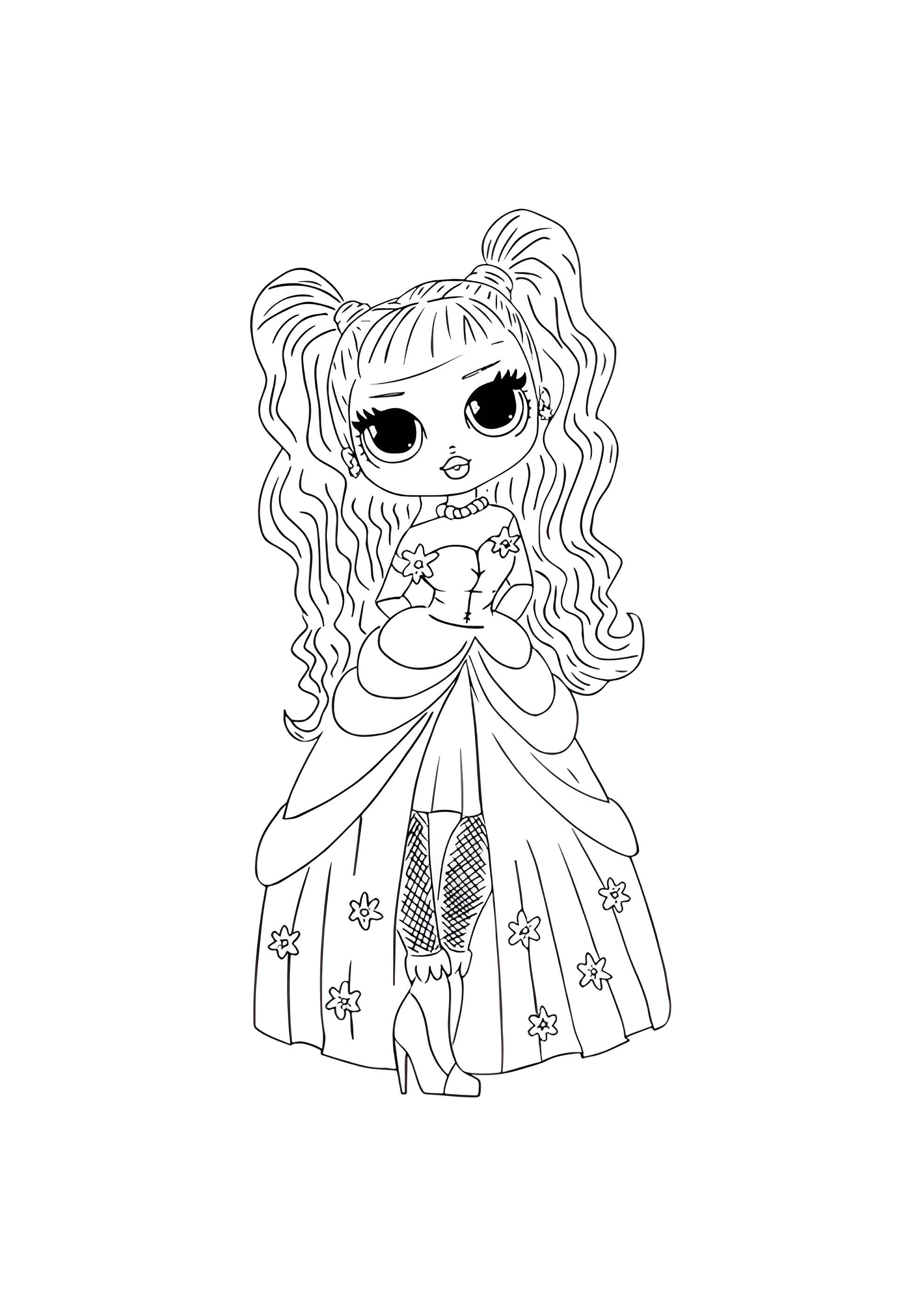 Раскраска ЛОЛ ОМГ в пышном платье с цветами