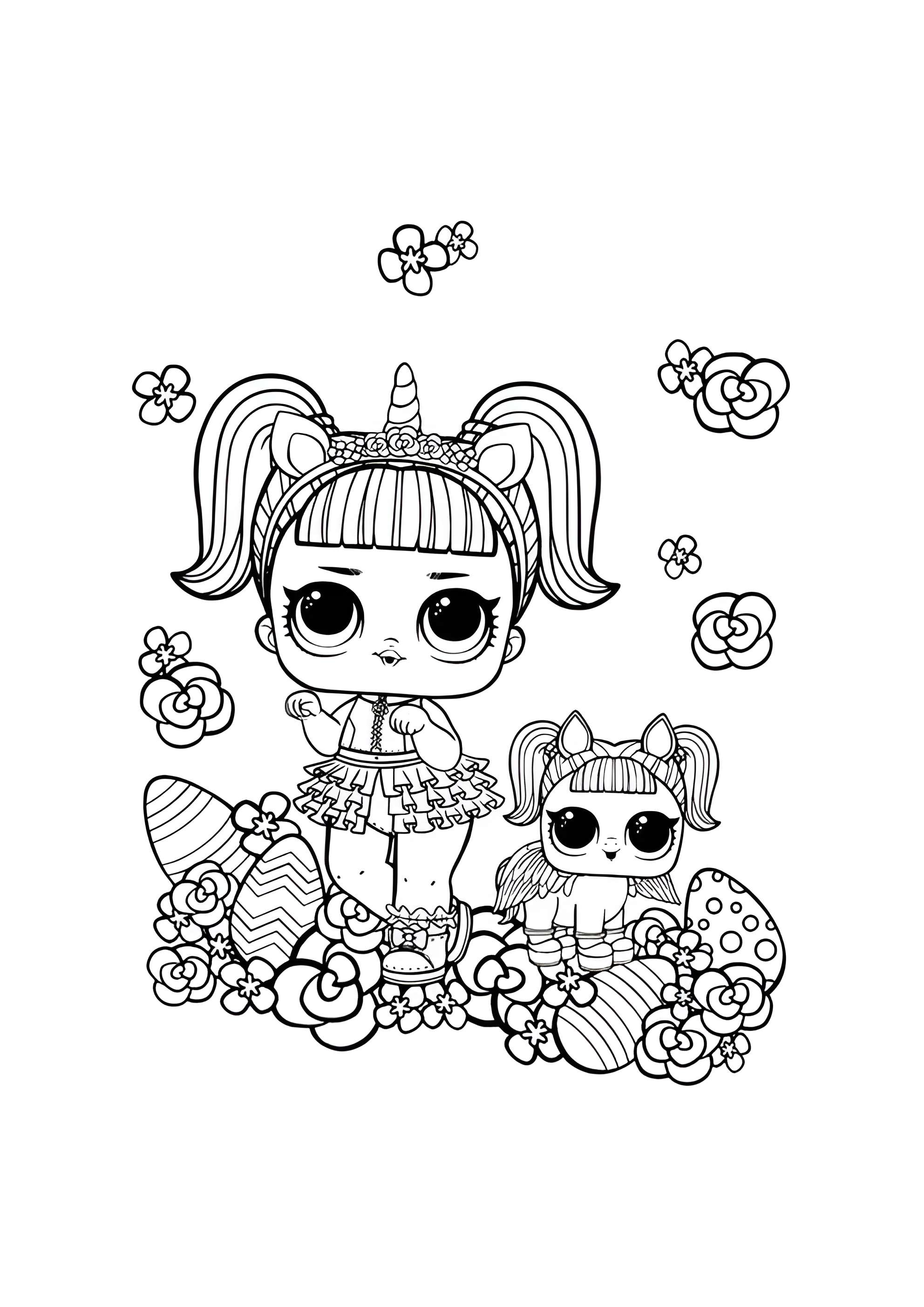 Раскраска ЛОЛ питомец Единорожки со своей хозяйкой