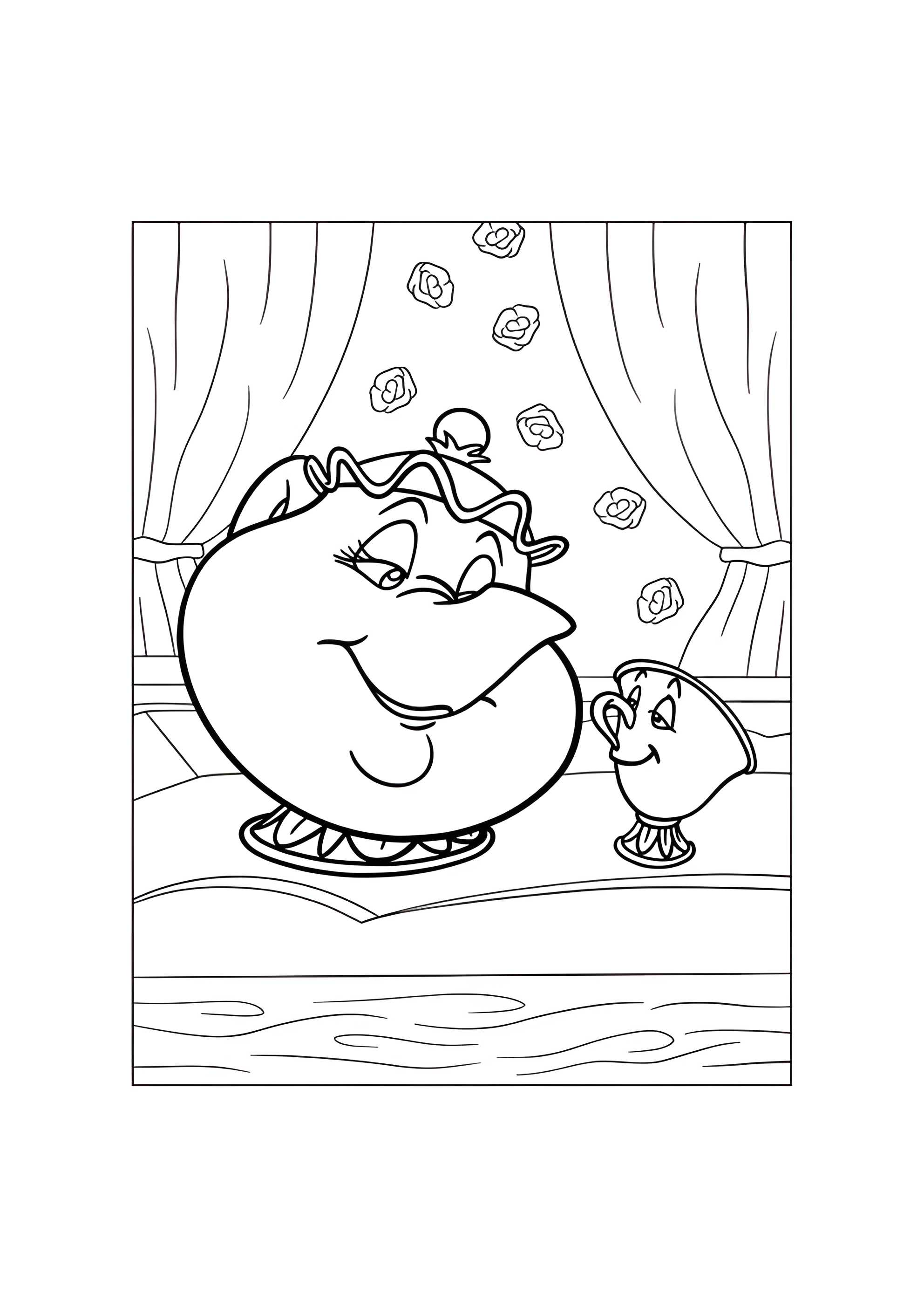 Раскраска Миссис Поттс и чашка Чип