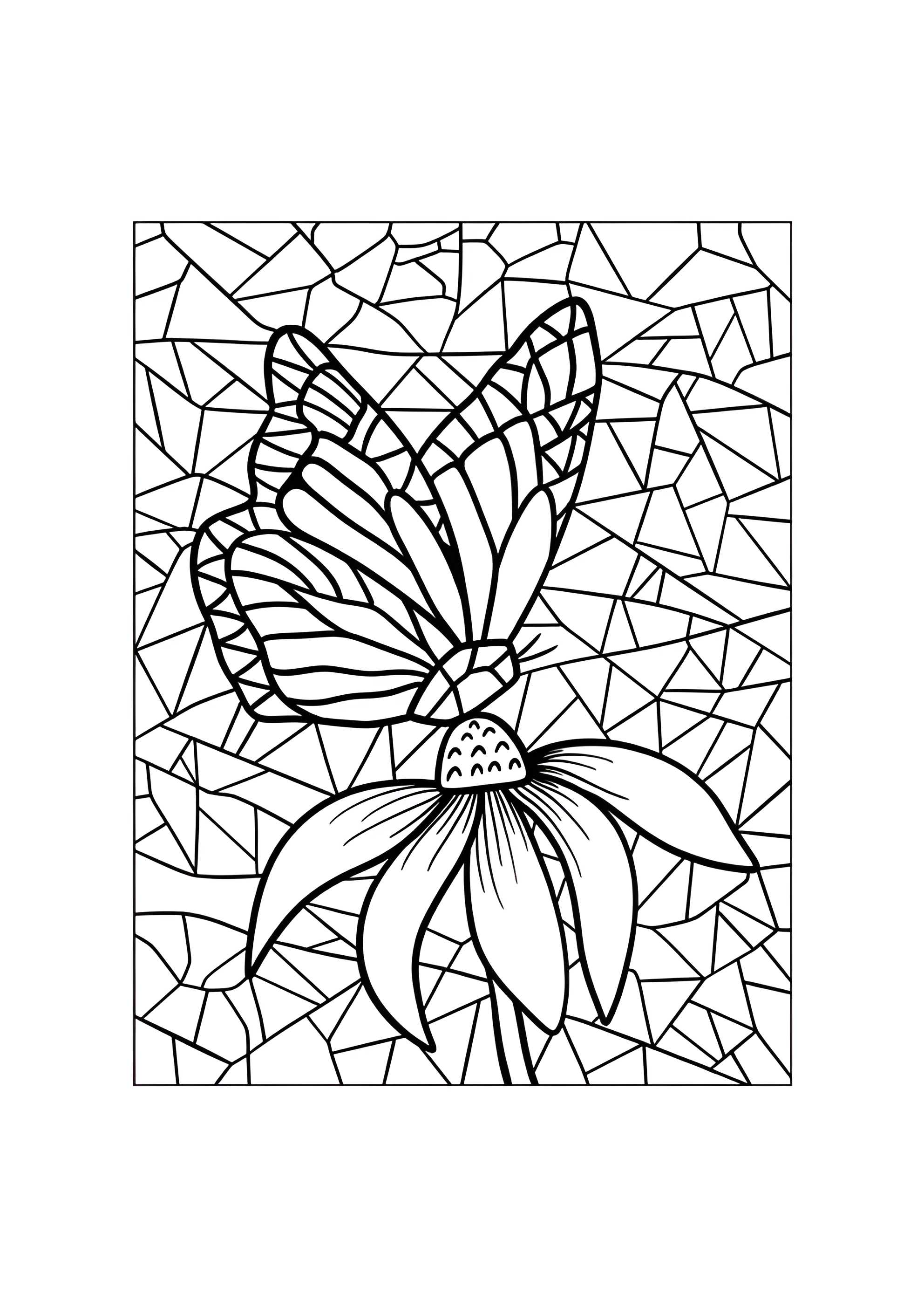 Раскраска Мозаика бабочка на цветке