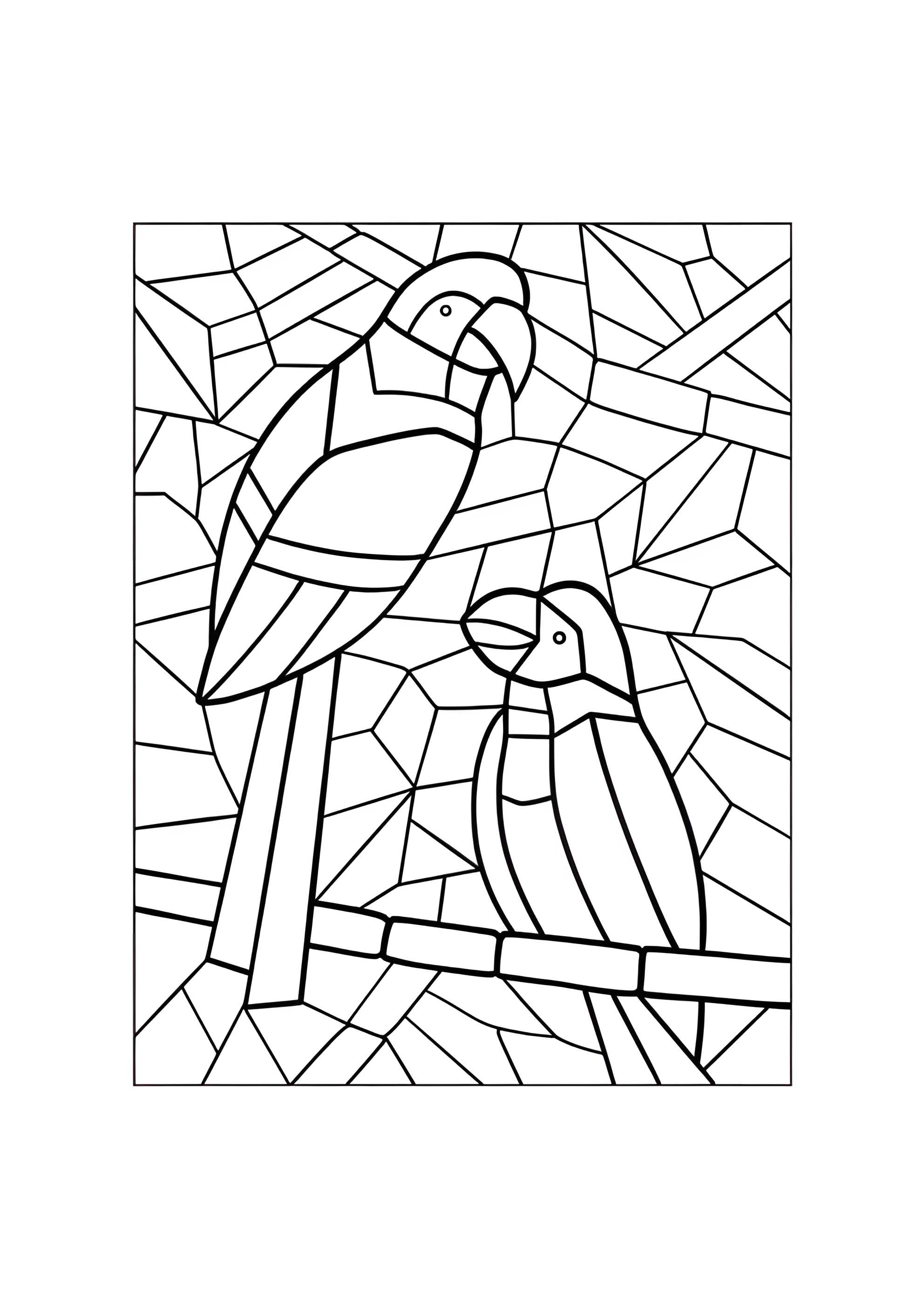 Раскраска Мозаика два попугая