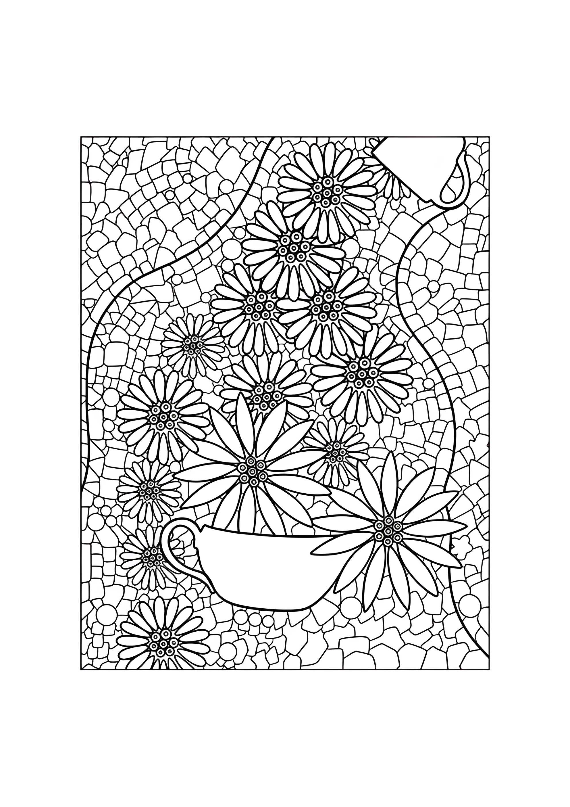 Раскраска Мозаика ромашки в вазе