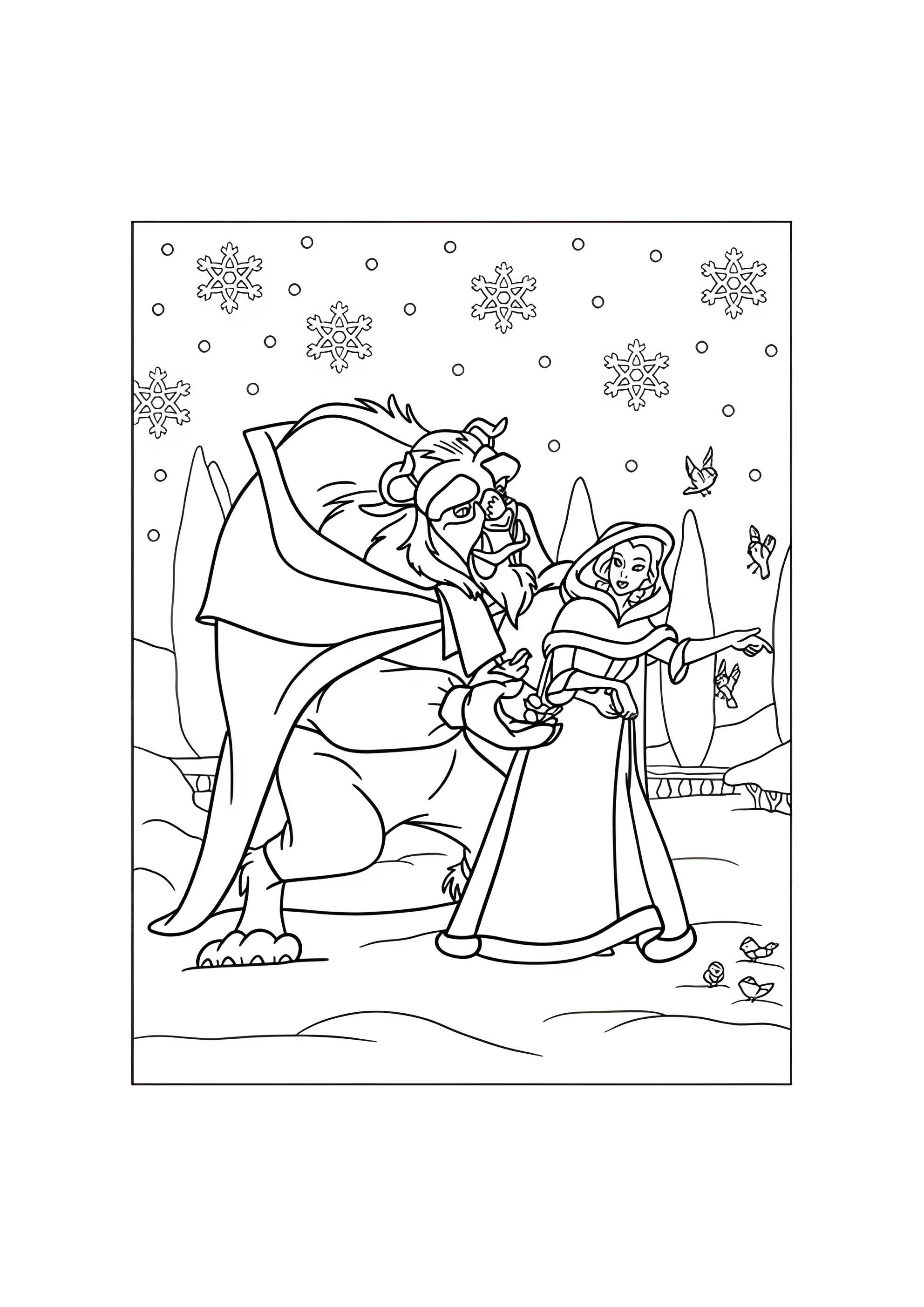 Раскраска Новый год с Красавицей и Чудовищем