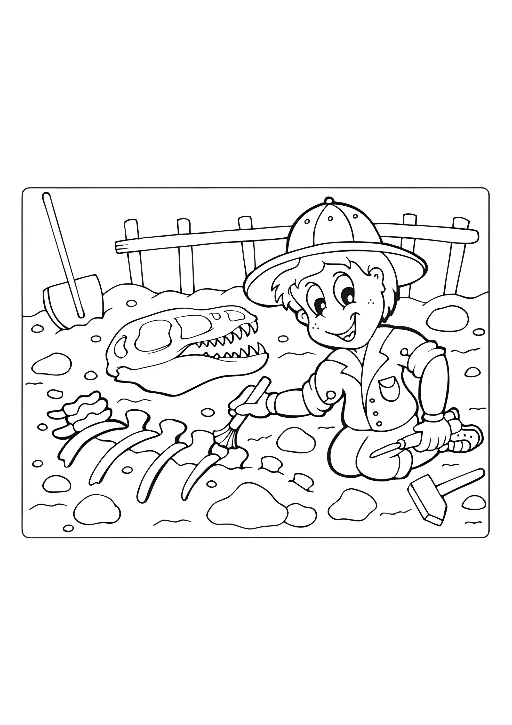 Раскраска Палеонтолог раскапывает останки динозавра