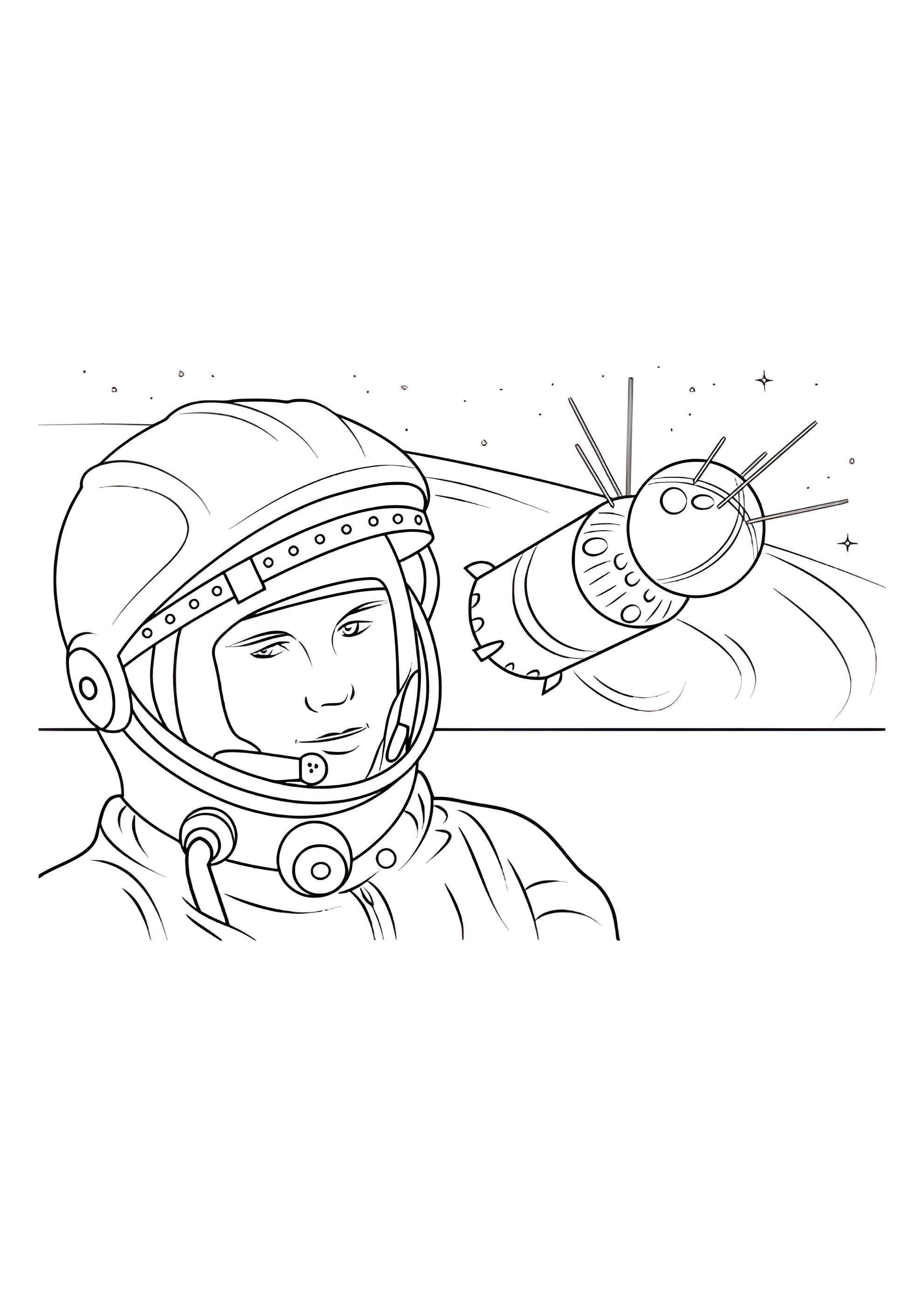 Раскраска Первый космонавт Юрий Гагарин