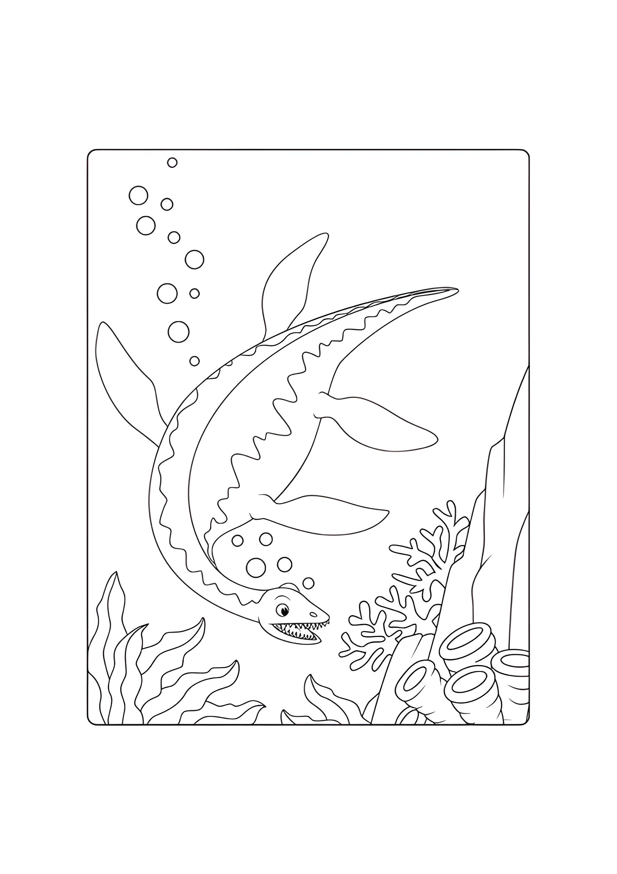 Раскраска Плезиозавр плывёт под водой