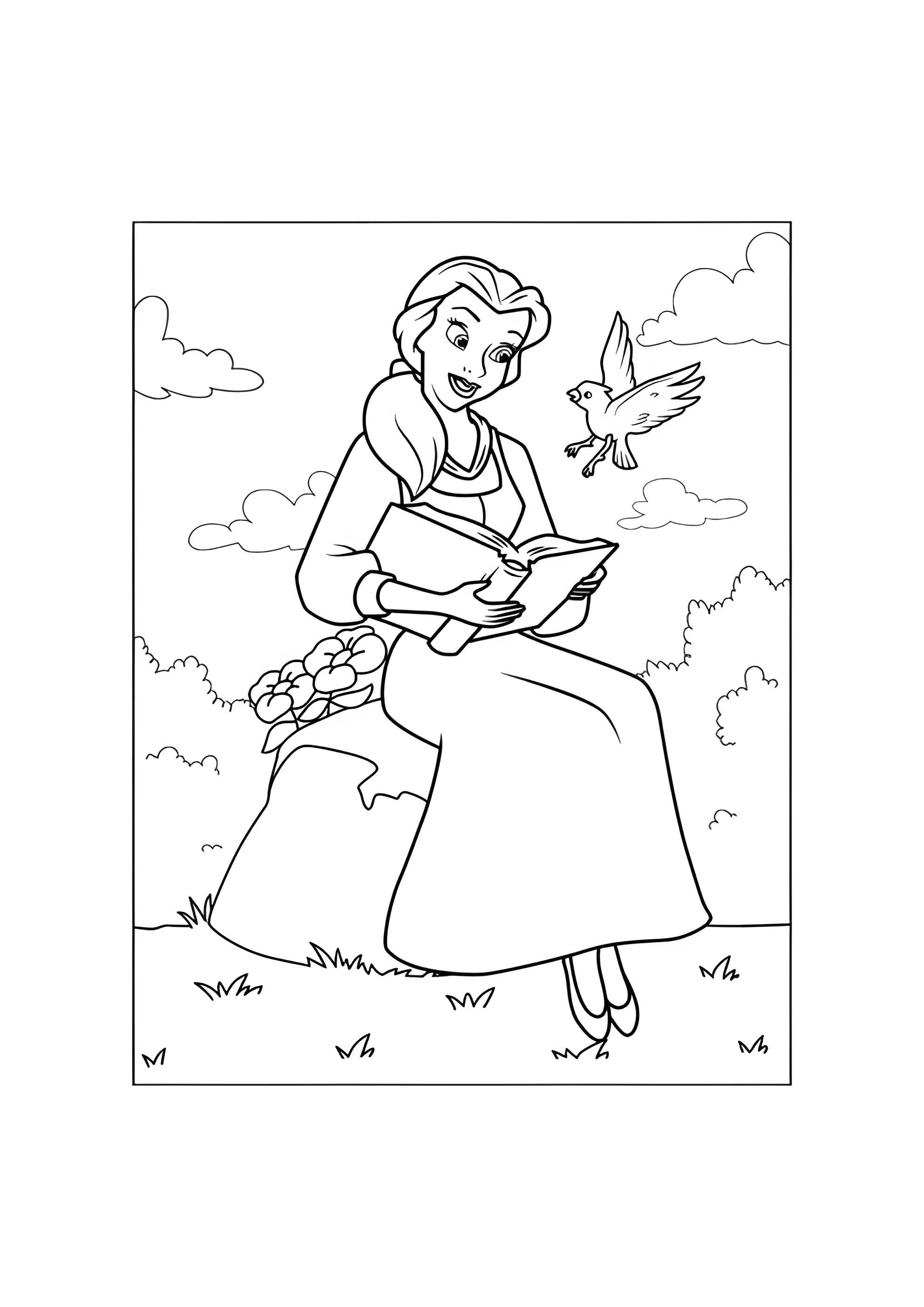 Раскраска Принцесса Белль читает