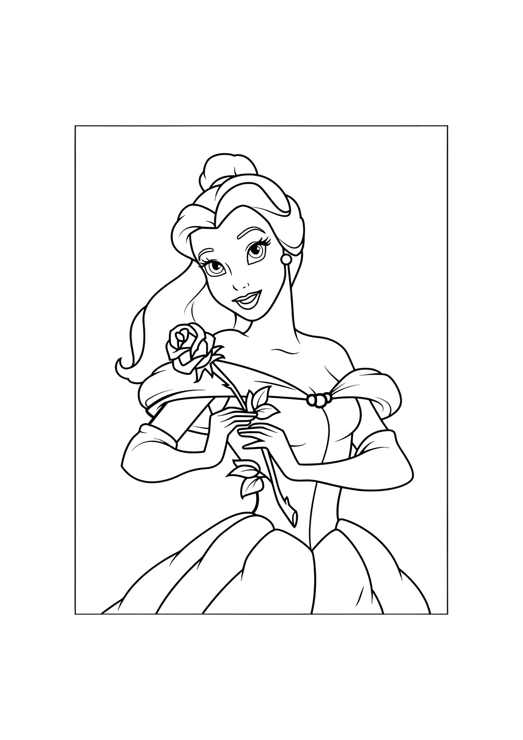 Раскраска Принцесса Белль с розой