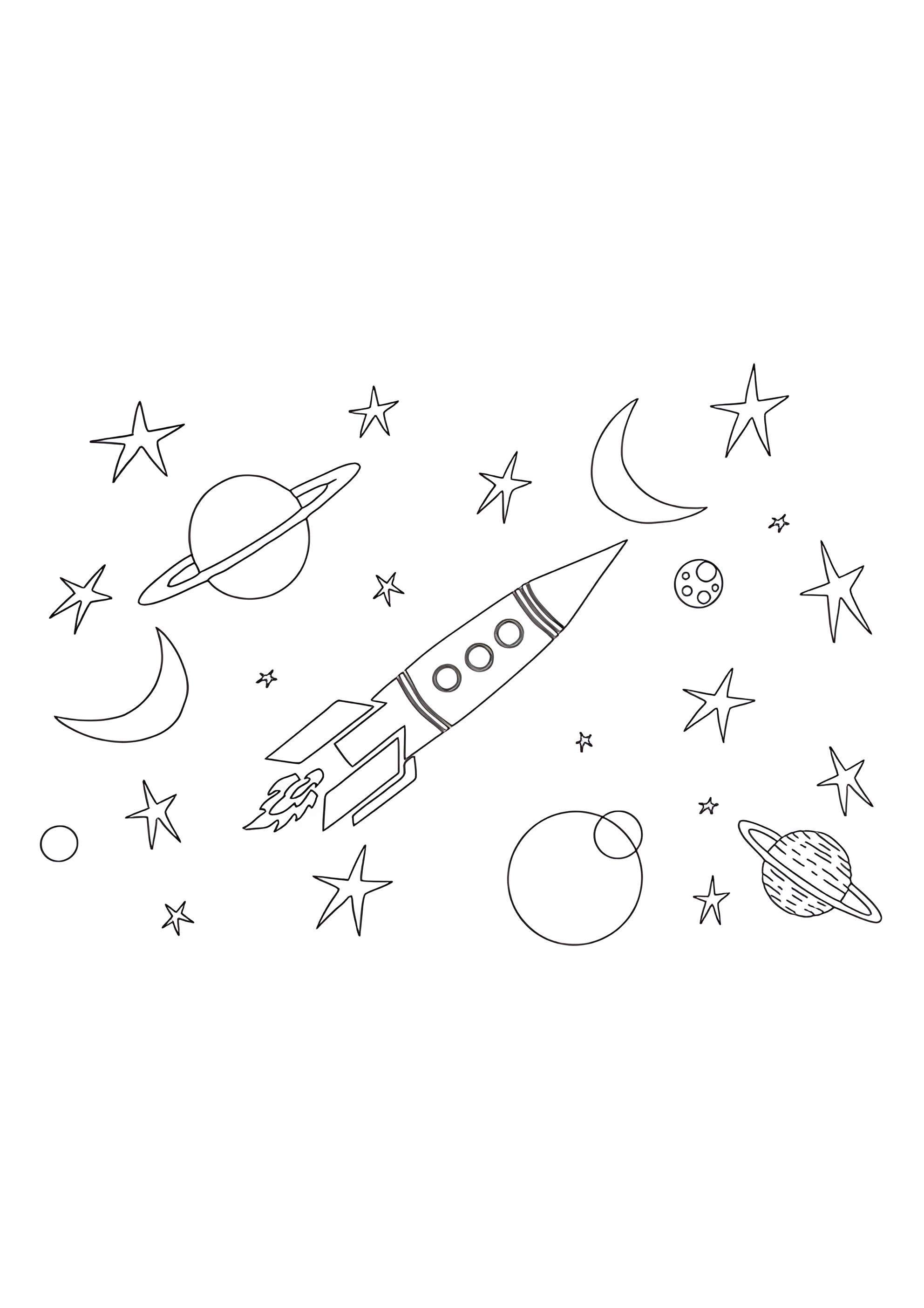 Раскраска Простая ракета летит в космосе