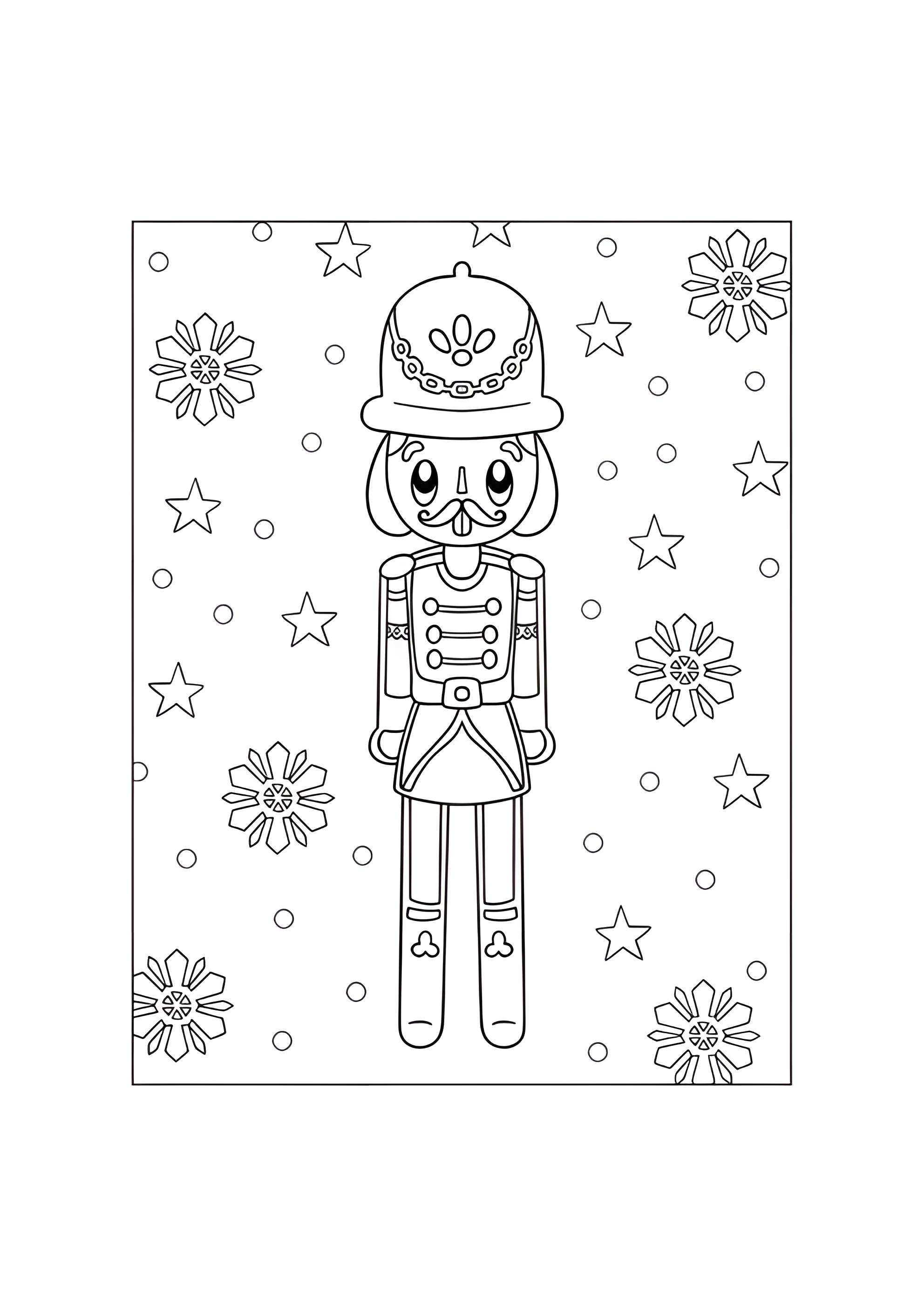 Раскраска Простой Щелкунчик со снежинками