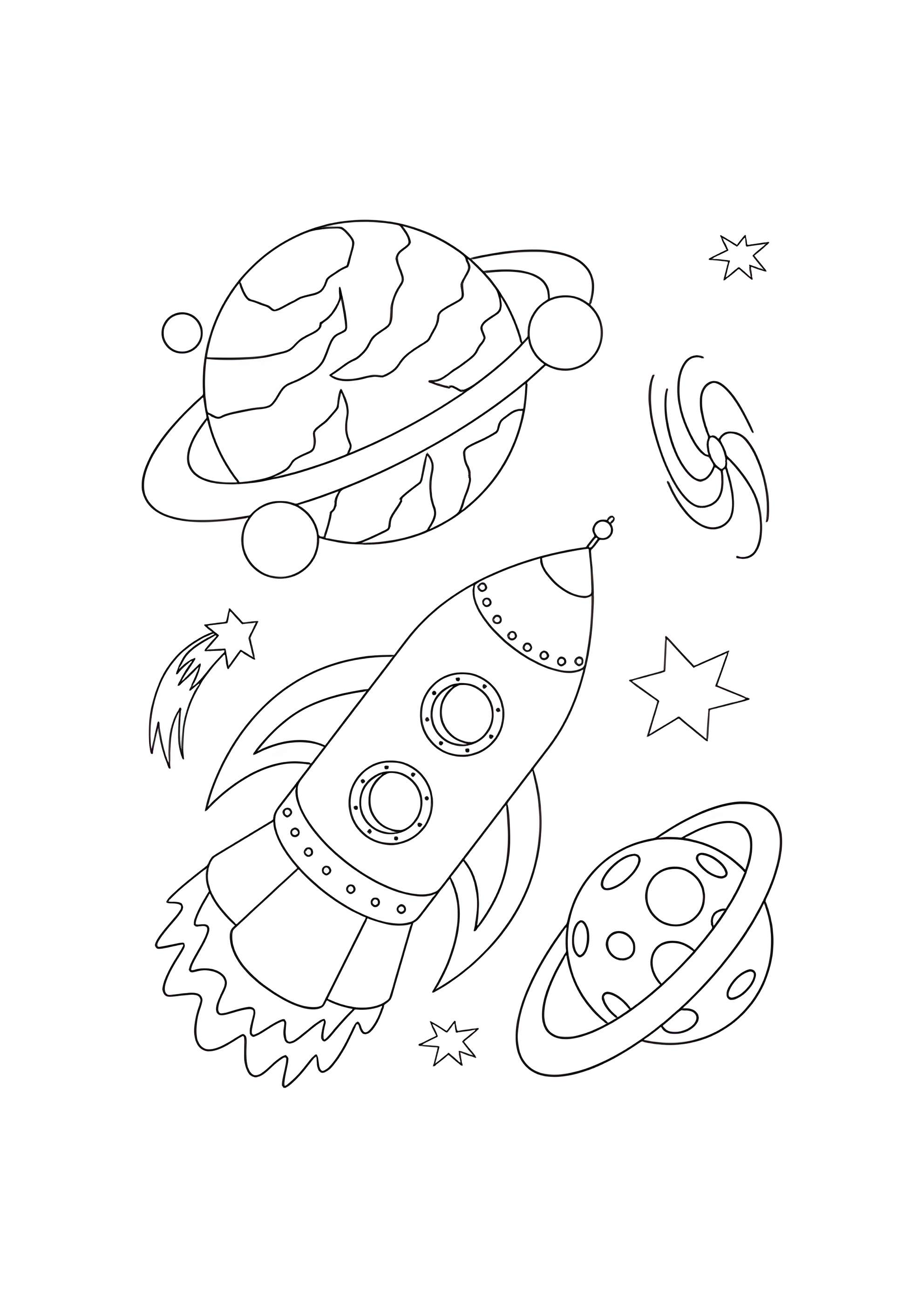 Раскраска Ракета летит между планетами