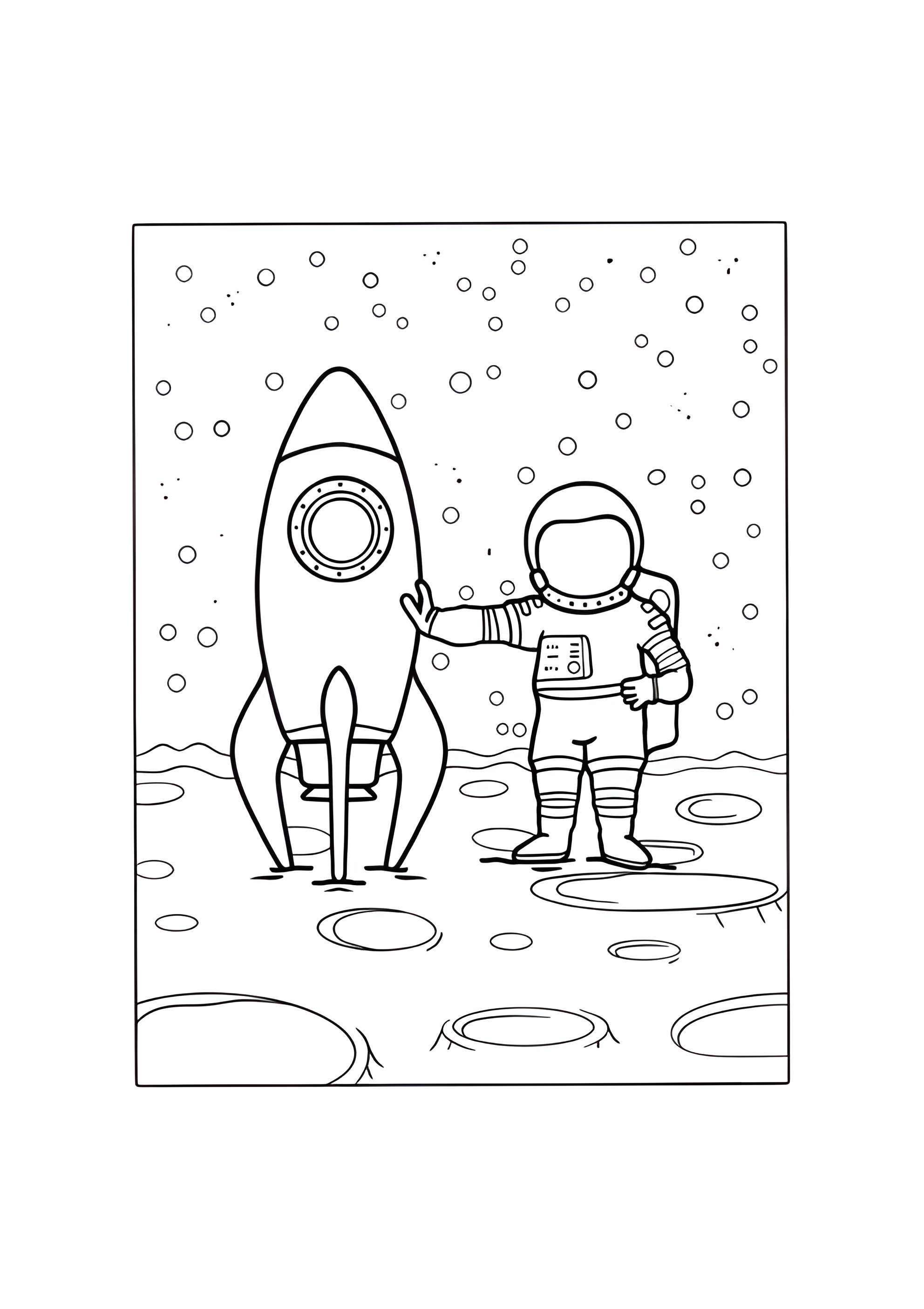 Раскраска Ракета с космонавтом на луне