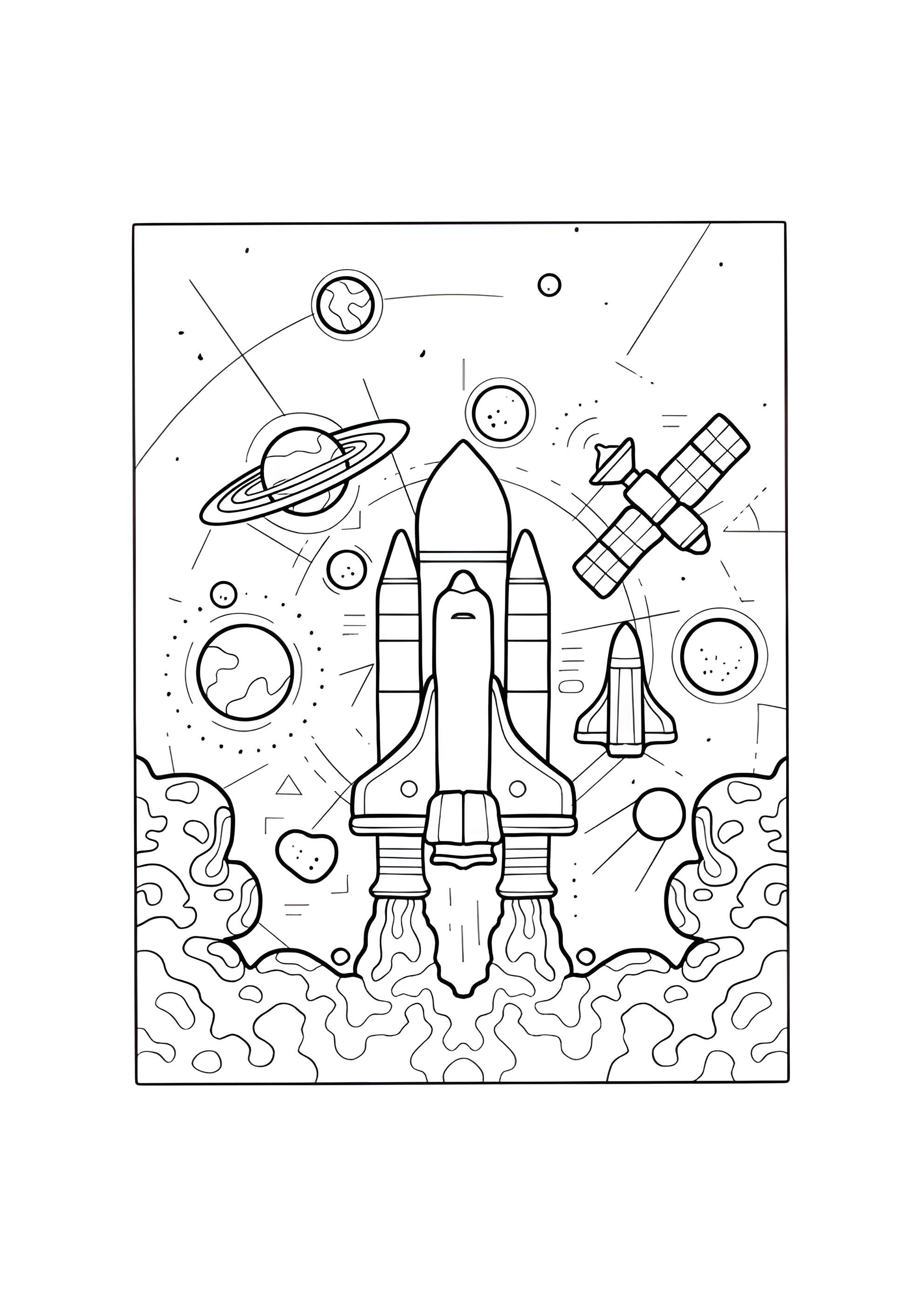 Раскраска Ракета влетает в солнечную систему