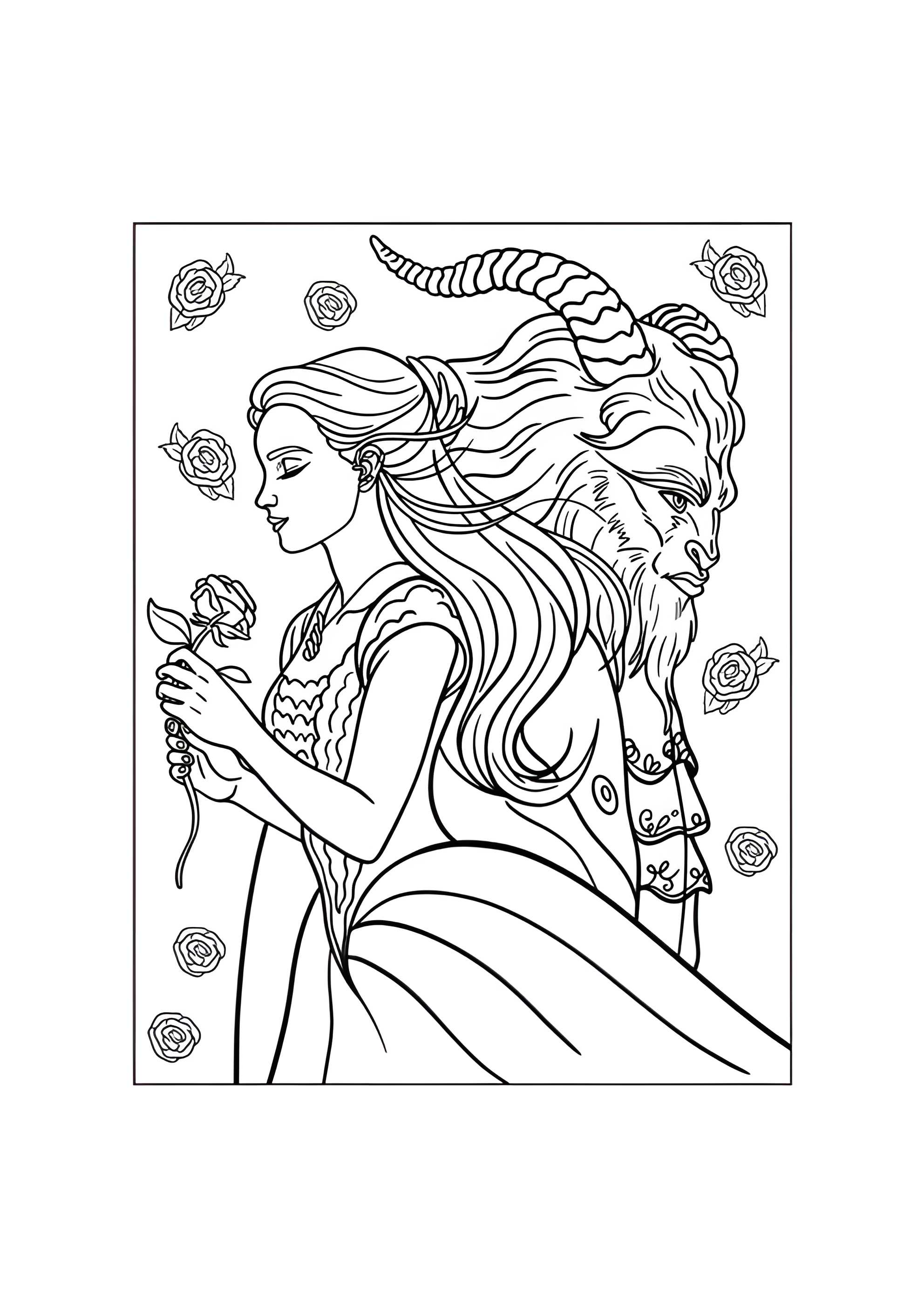 Раскраска Реалистичные Красавица и Чудовище