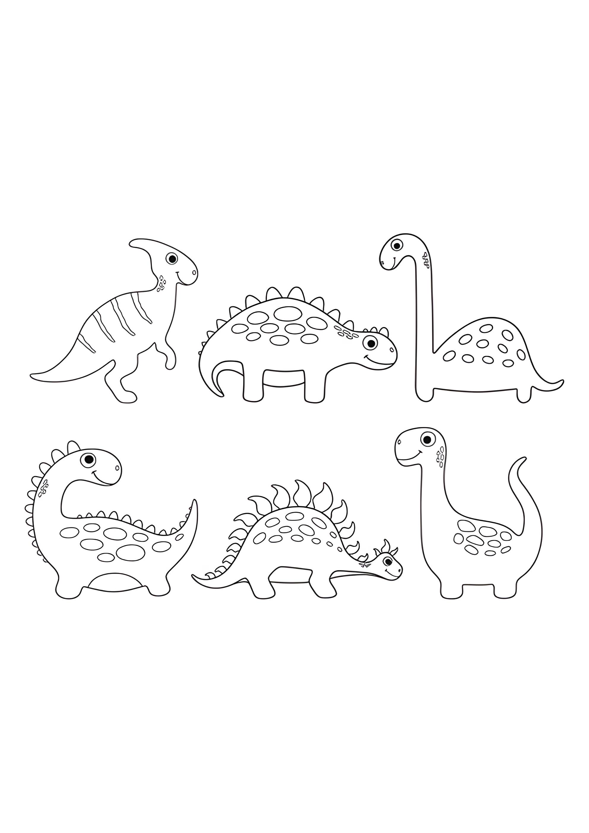 Раскраска Шесть милых динозавров
