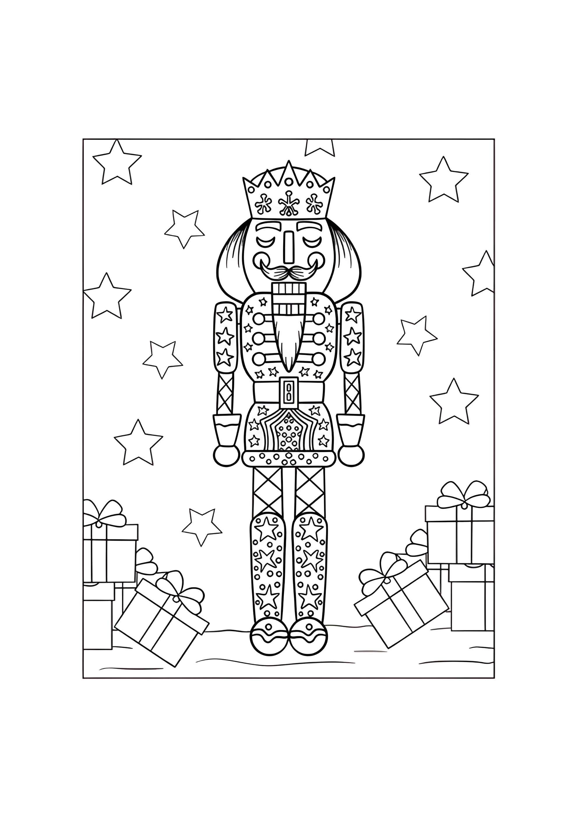 Раскраска Щелкунчик с подарками