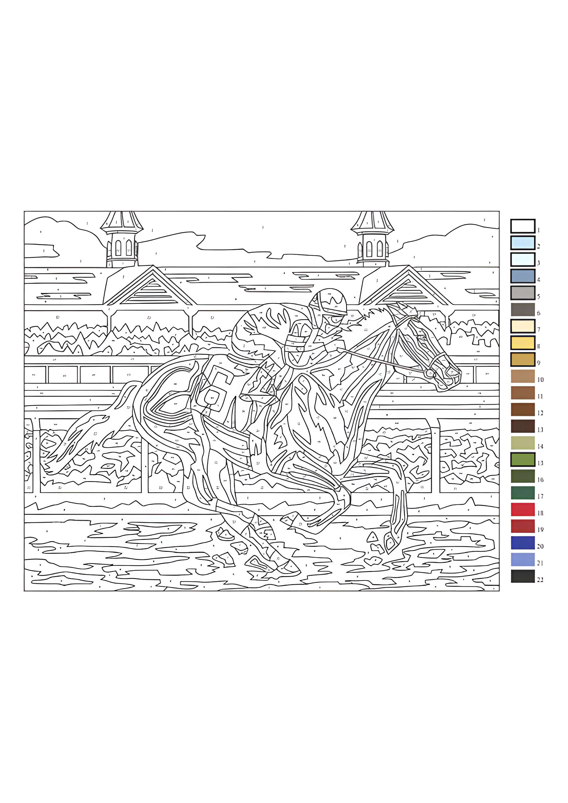 Раскраска Скачки по номерам для взрослых