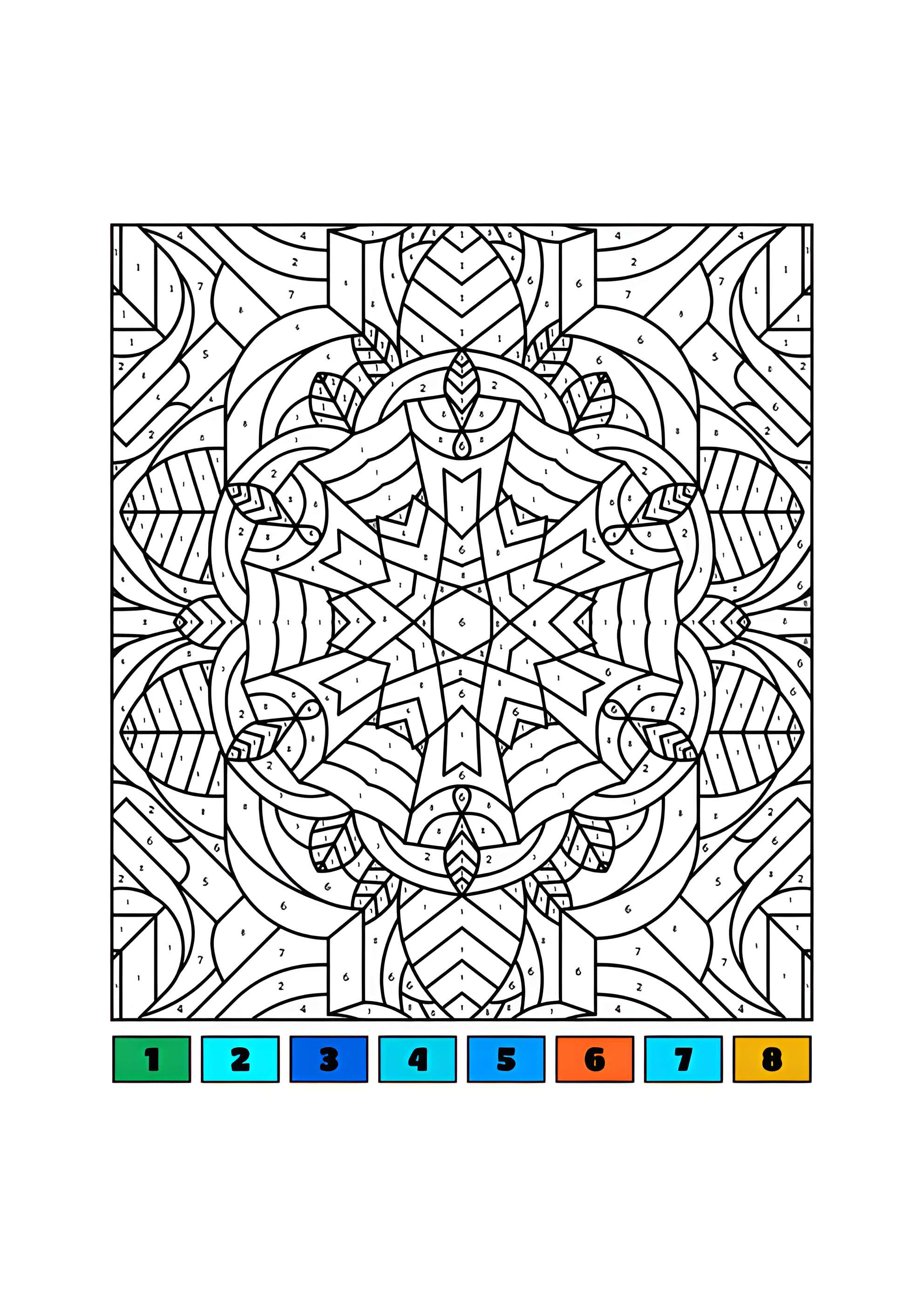 Раскраска Снежинка по номерам сложная