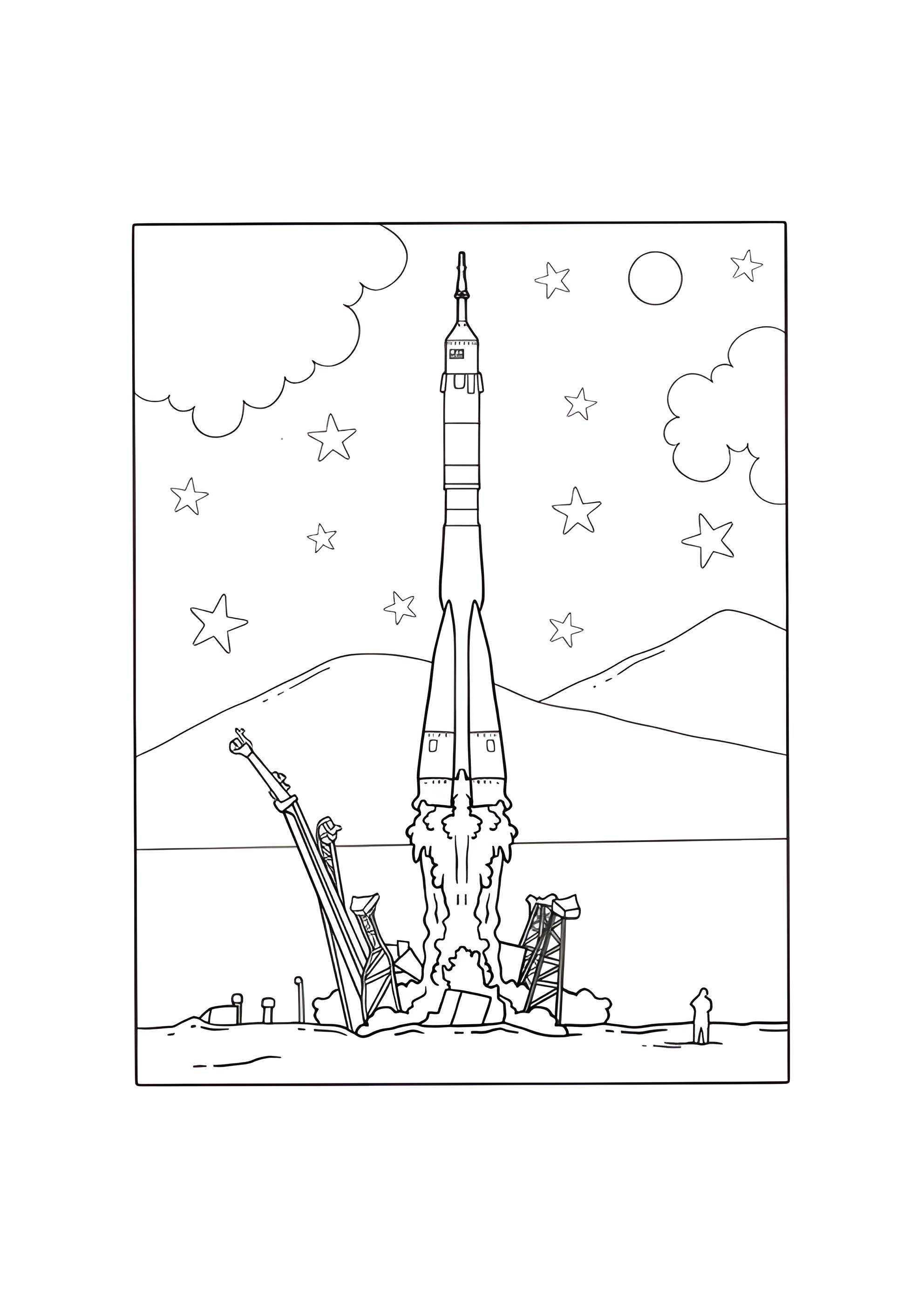 Раскраска Советская ракета-носитель Союз взлетает