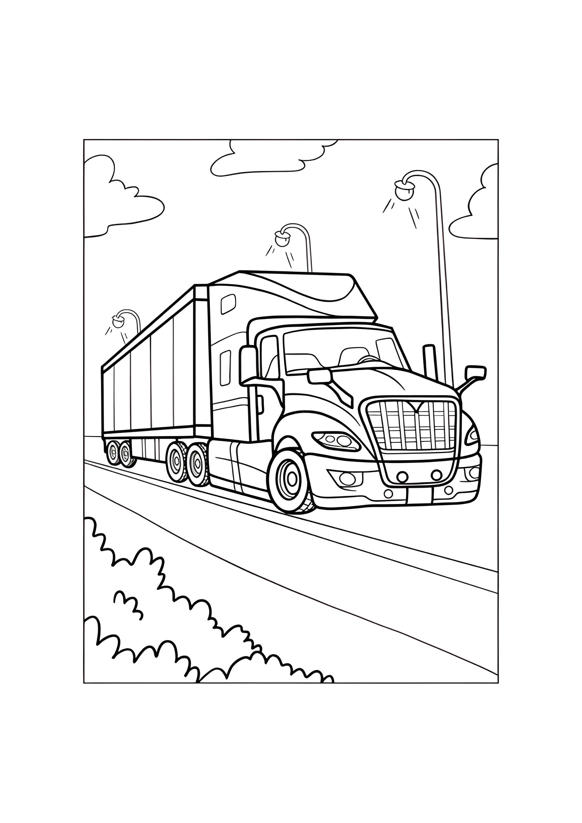 Раскраска Современный тягач с полуприцепом