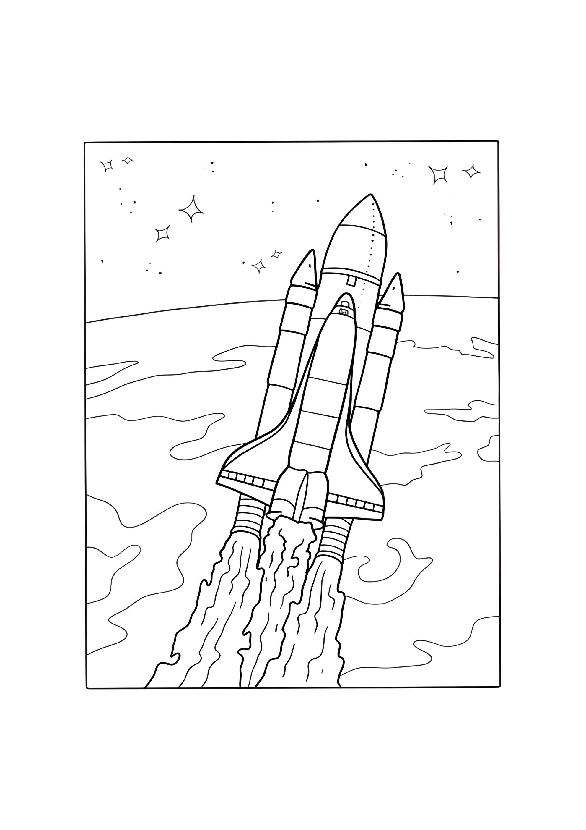 Раскраска Спейс шаттл летит над Землёй