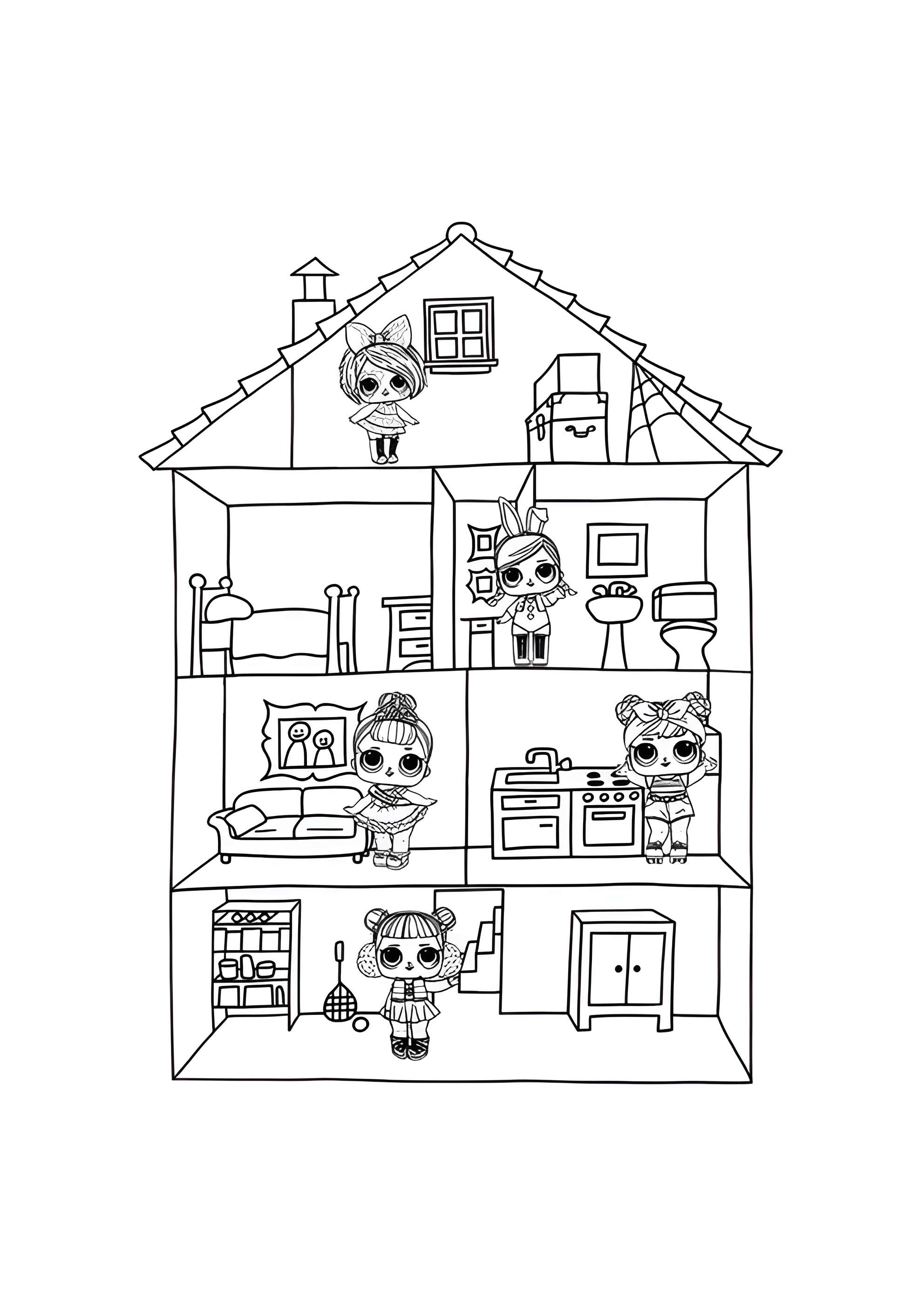 Раскраска Трёхэтажный домик ЛОЛ