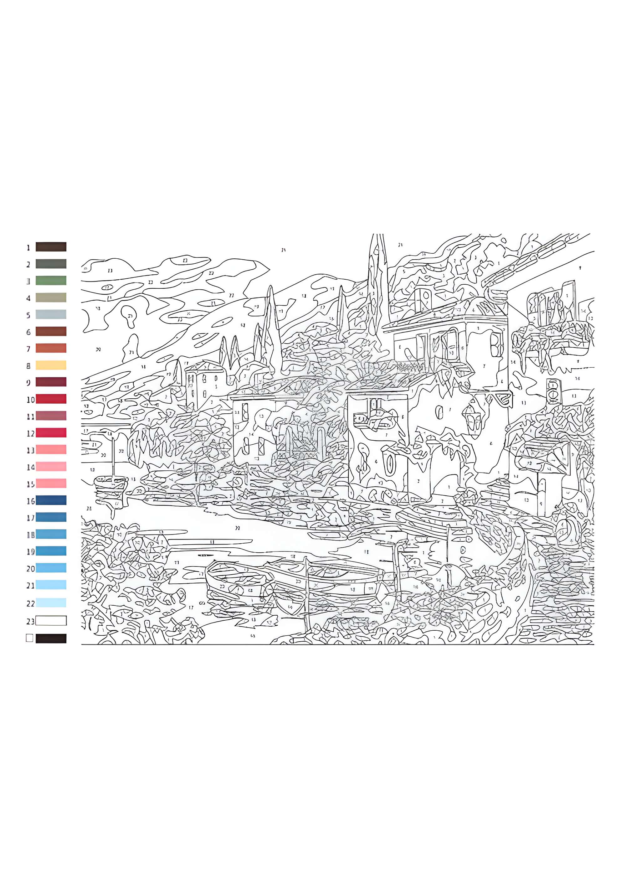 Раскраска У причала по номерам для взрослых