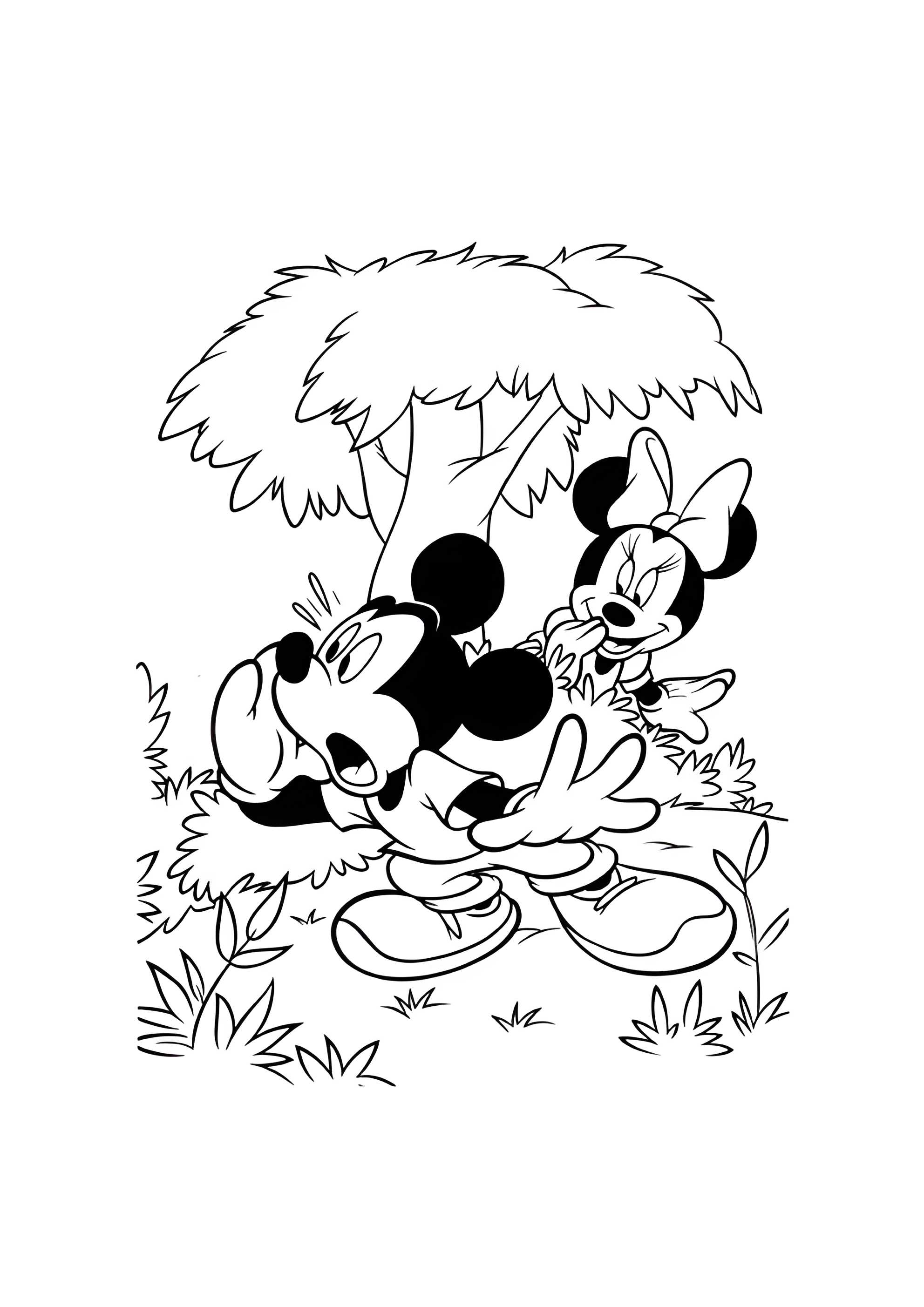 Раскраска Игра в прятки с Микки Маусом и Минни