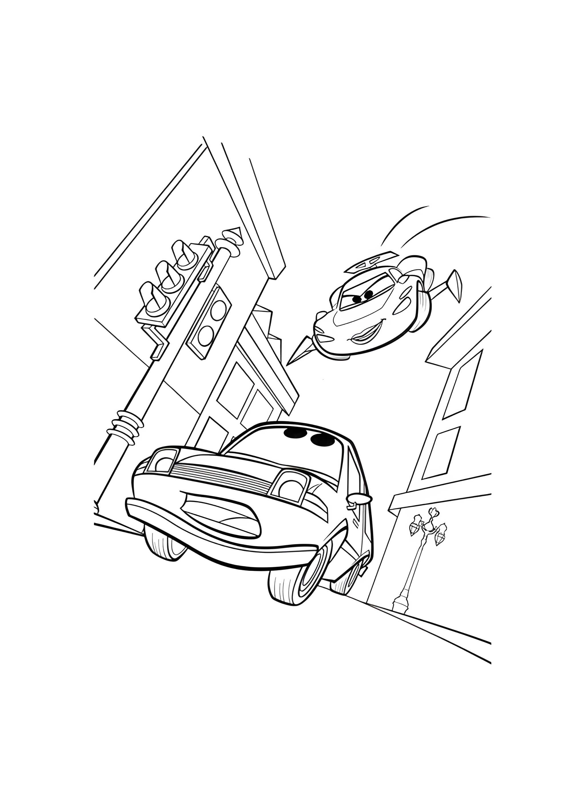 Раскраска Летающая тачка в небе