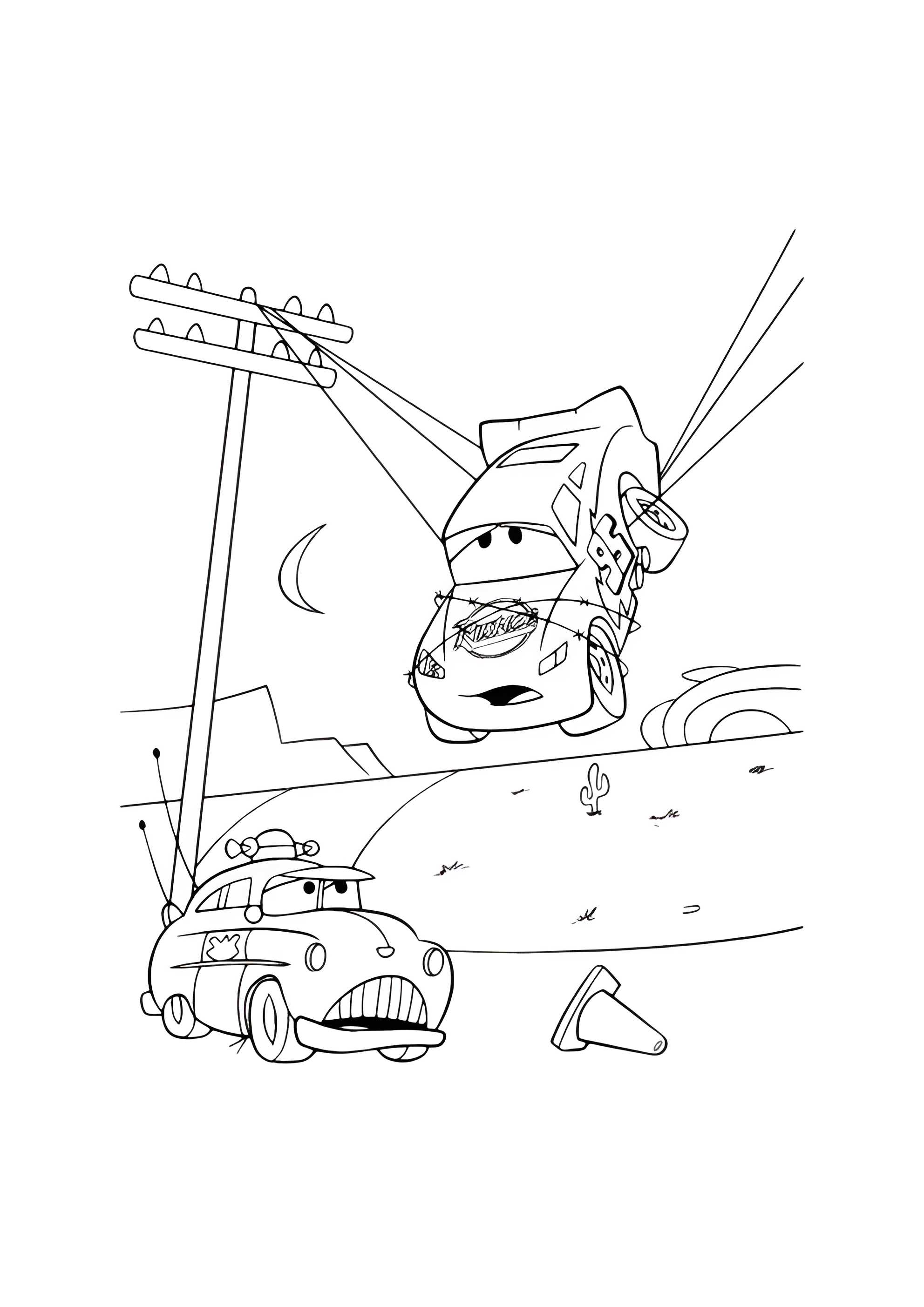 Раскраска МакКуин повис на столбах