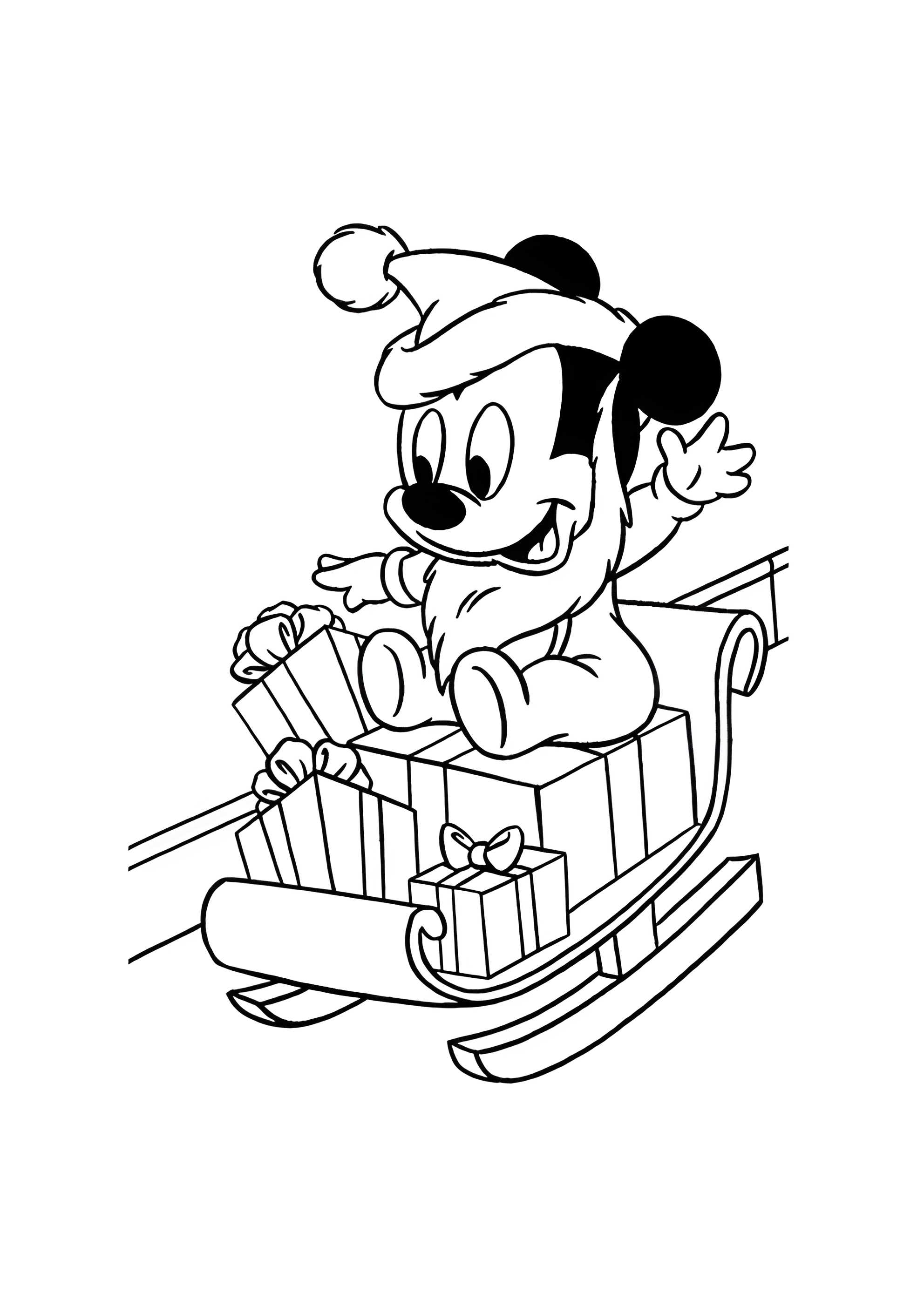 Раскраска Маленький Микки с подарками