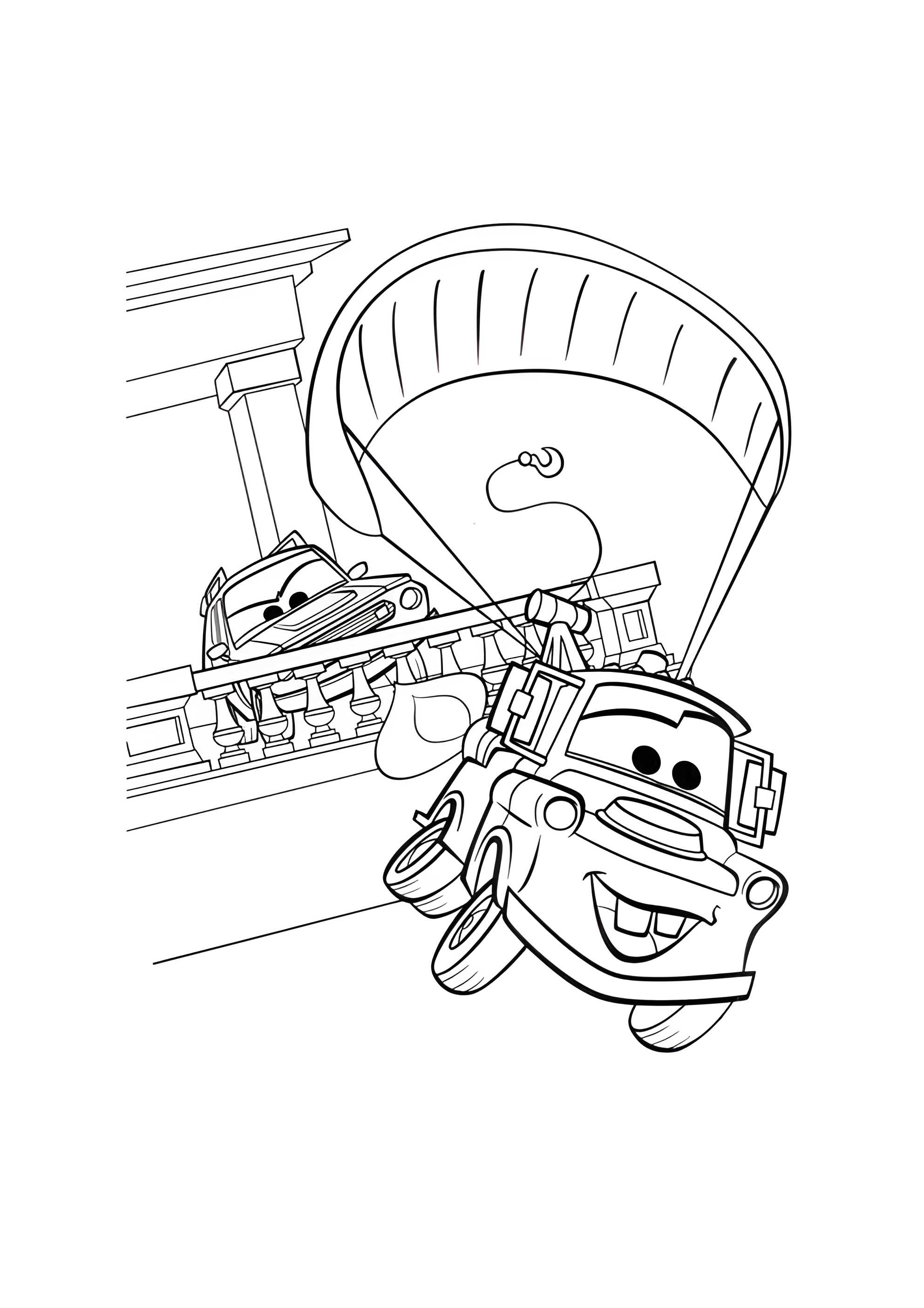 Раскраска Мэтр скрывается от полиции на парашюте