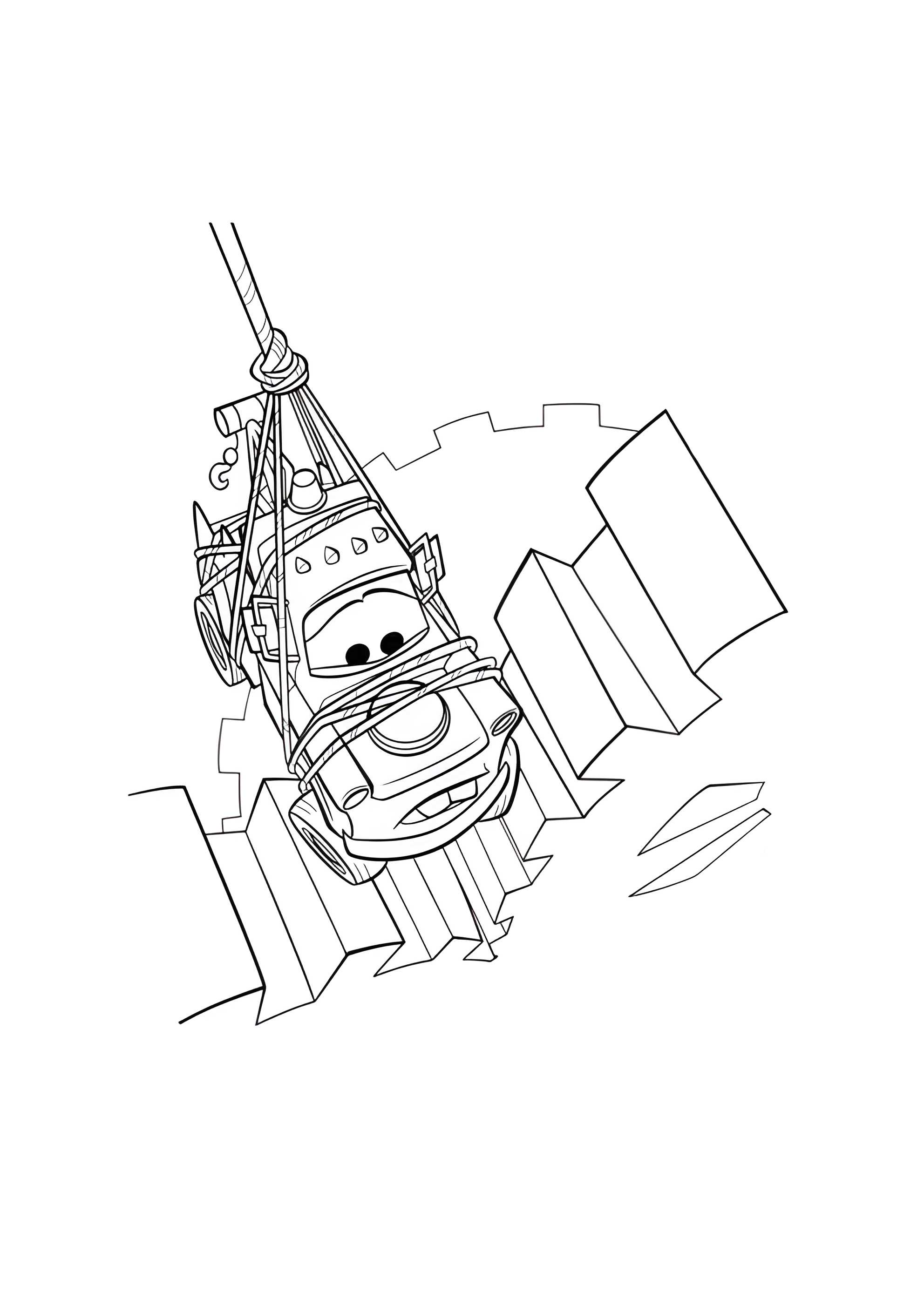 Раскраска Мэтр висит на верёвке между шестерёнками