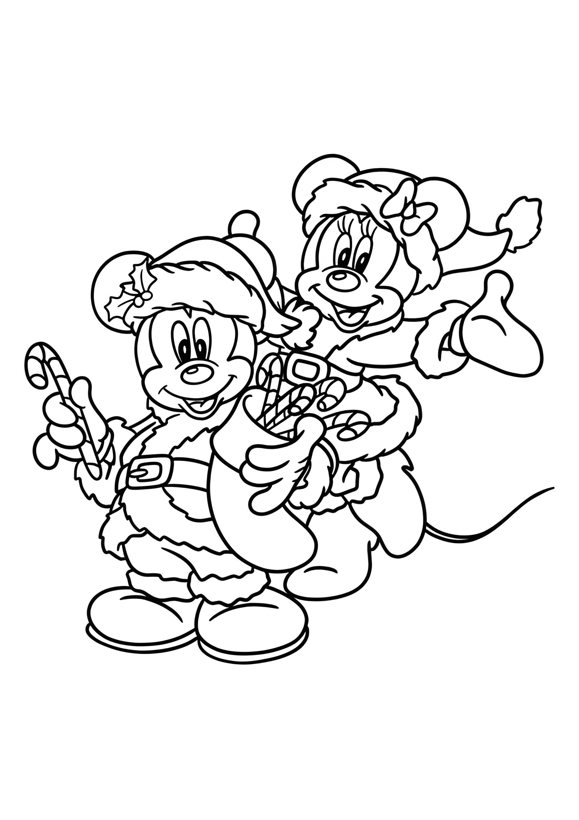 Раскраска Микки и Минни Маус на Новый год